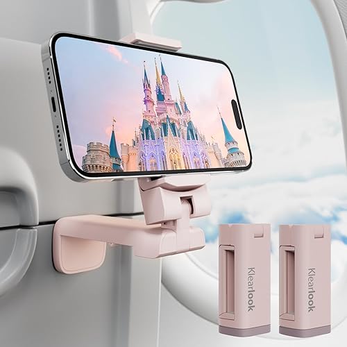 Klearlook - Paquete de 2 soportes universales para teléfono de avión, soporte giratorio de 360 para mesa y escritorio de bandeja de avión, soporte