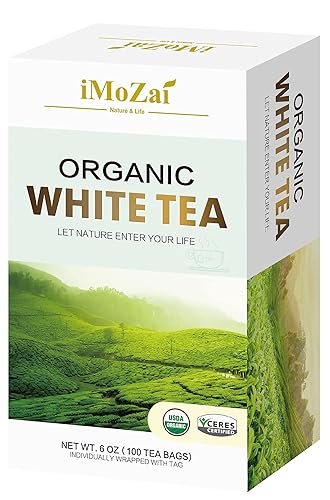 Imozai Bolsas de té blanco orgánico, 100 unidades, envueltas individualmente