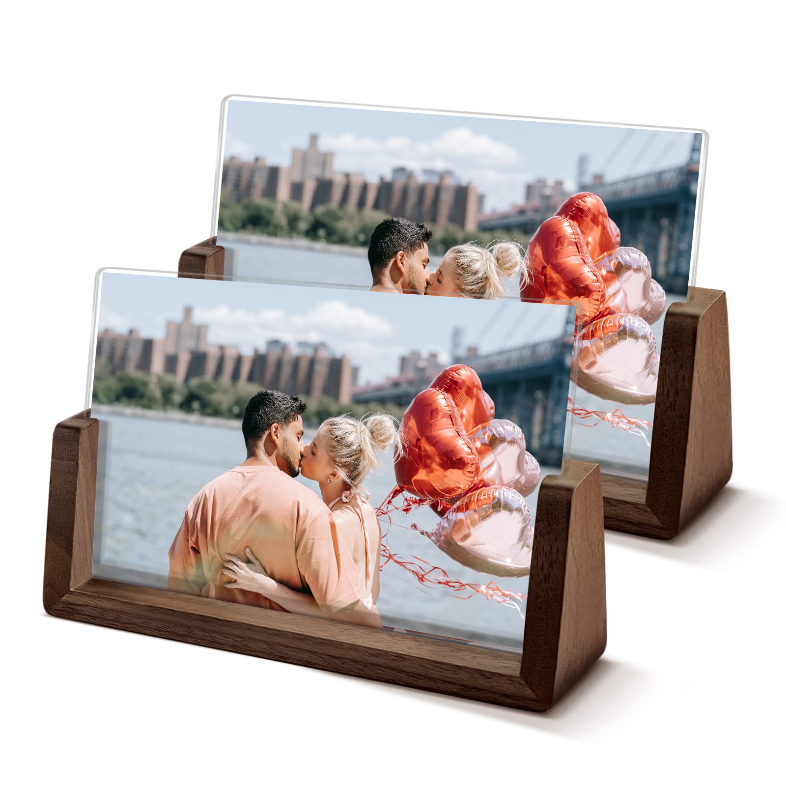 McBlancok 4x6 Horizontal Picture Frame Bulk- U Shaped Solid Wood Frame Set of 2,Clear Acrylic Photo Frame,Holds Personalized Pictures 3x5 or 6x4 inch for Friends & Couples Wedding