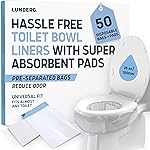 Lunderg Toilet Liners with Super Absorbent Pads - Value Pack 50 Count Universal Fit - Disposable Toilet Bags to Convert any Home, Boat or Camping WC into a Dry Flush - Emergency must have