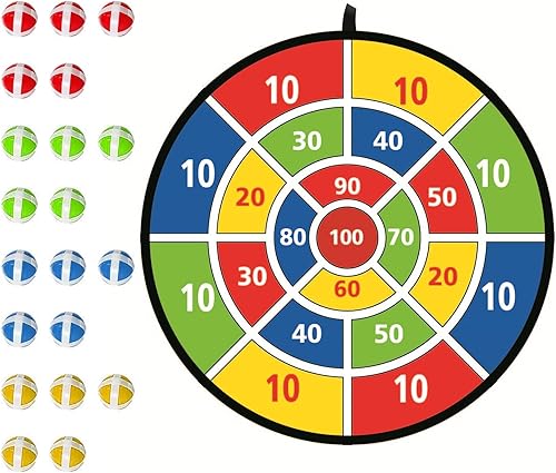 VILLPORT Tabla de dardos grande de 29 pulgadas para niños, juego de tablero de dardos seguro con 20 bolas adhesivas, juguetes para niños y niñas,