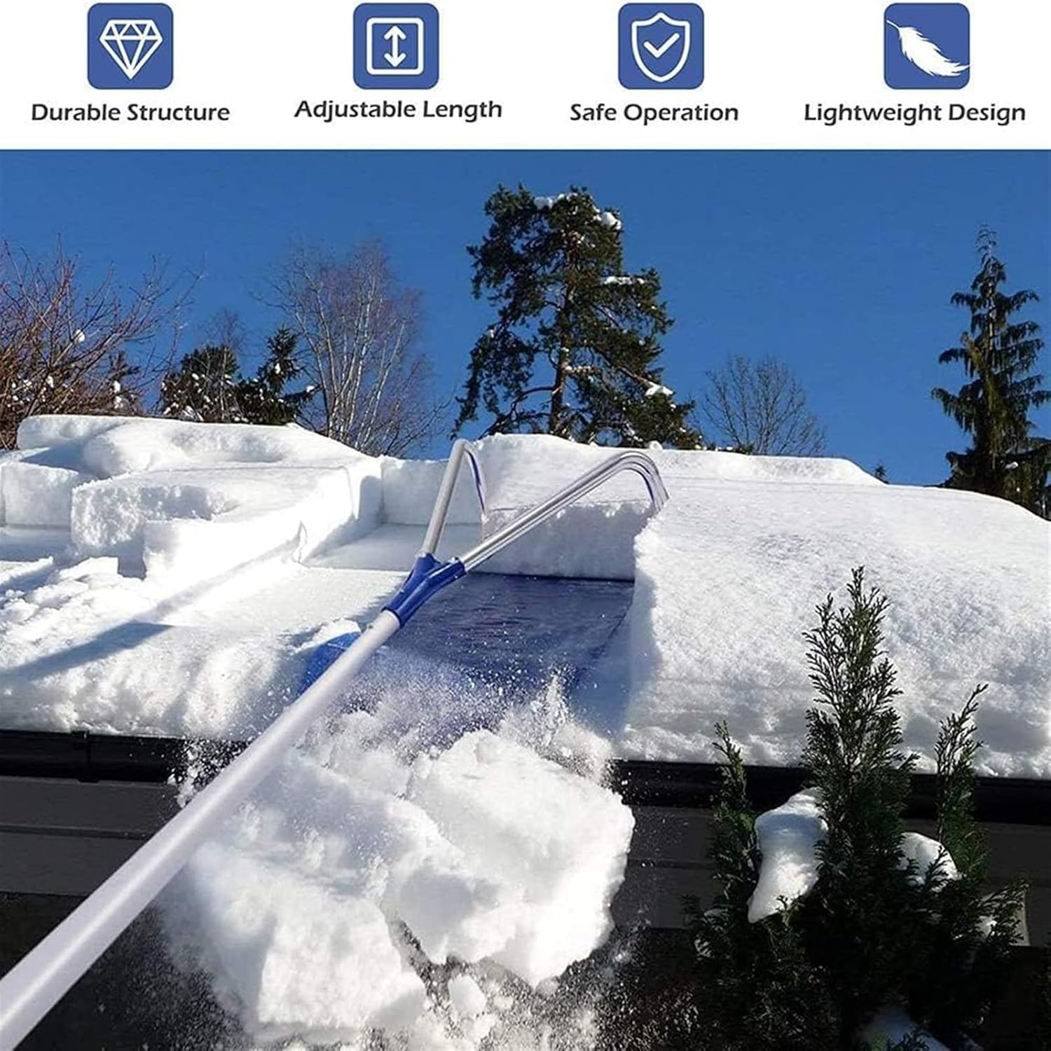 Snow Shovels 21 Feet Roof Snow Rake, Roof Snow Rake Removal Tool with 2.9 Inch Wheels & Telescoping Pole, Snow Removal Roof Rake for Pitched Roof, Asphalt Shingle Roof