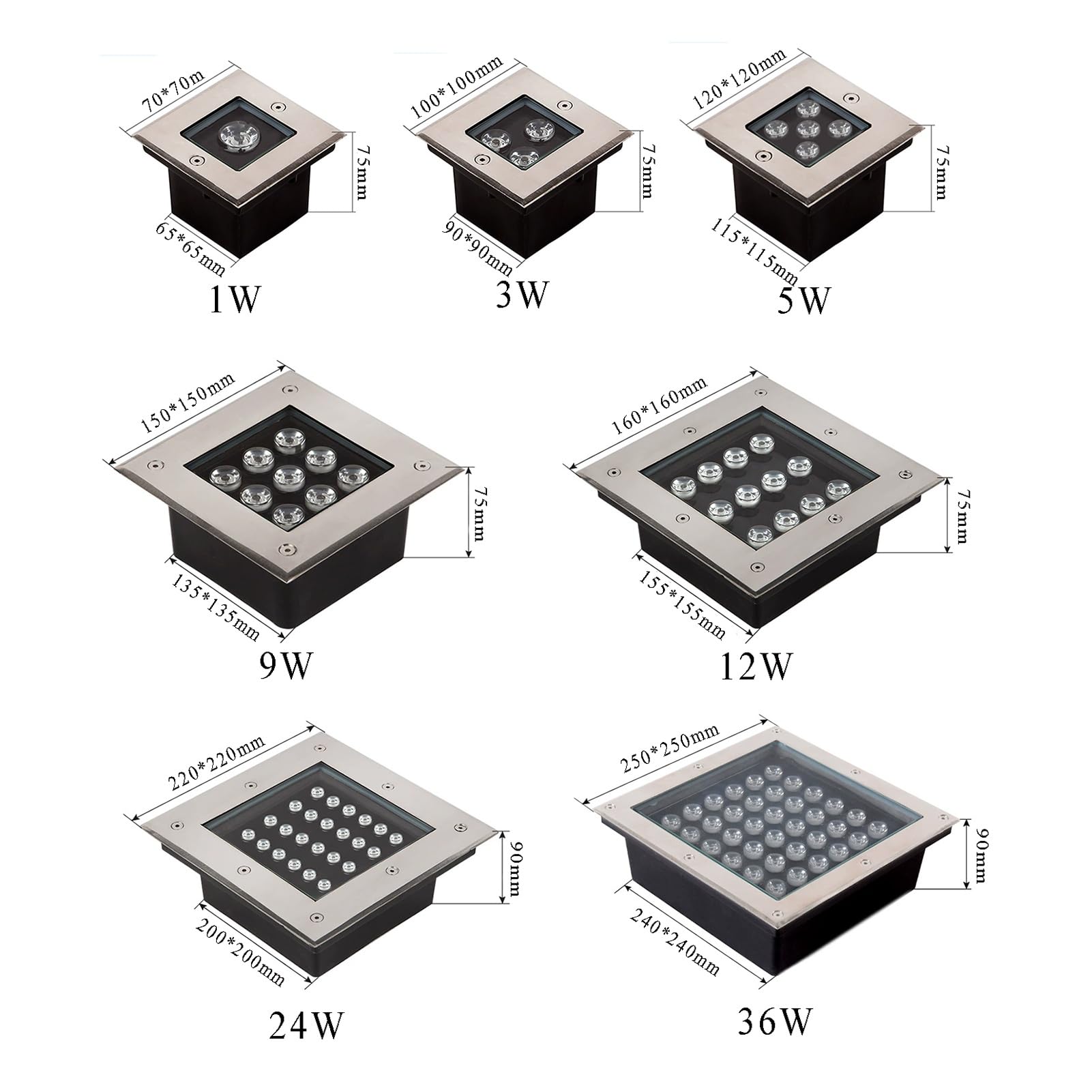 Lámpara De Suelo Cuadrada Led para Exteriores, Resistente Al Agua Ip66, Ac85-265V, Empotrable, para Jardín, Césped, Patio, Camino, Paisajismo, Amarilla - 3W