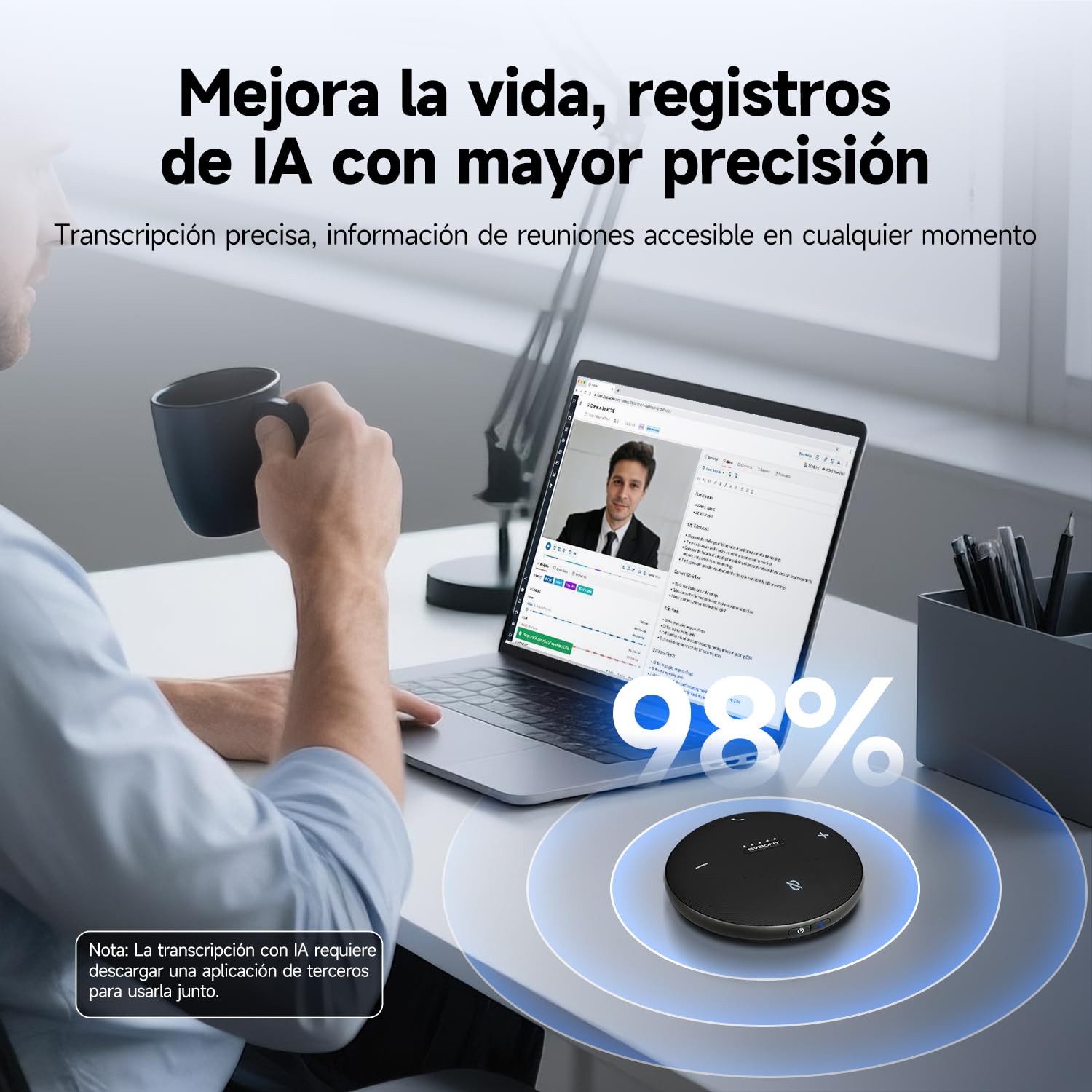 SVBONY Svhub Omni2 Altavoz y Micrófono para Conferencias, Altavoz Portátil, 4 Micrófonos con Cancelación de Ruido, Grabación de Voz Mejorada, 8Hde Duración de Llamada, para Salas de Reuniones Pequeñas