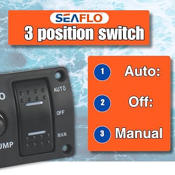 SEAFLO 3-Way Bilge Pump Switch Panel (Automatic-Off-Manual) 12v 24v w/Built-in 15A Circuit Breaker