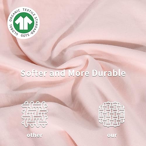 Miniatura 5 de NEXHOME PRO Juego de funda de edredón de algodón de punto de jersey orgánico, tamaño Queen, color rosa claro, juego de ropa de cama de 3 piezas,