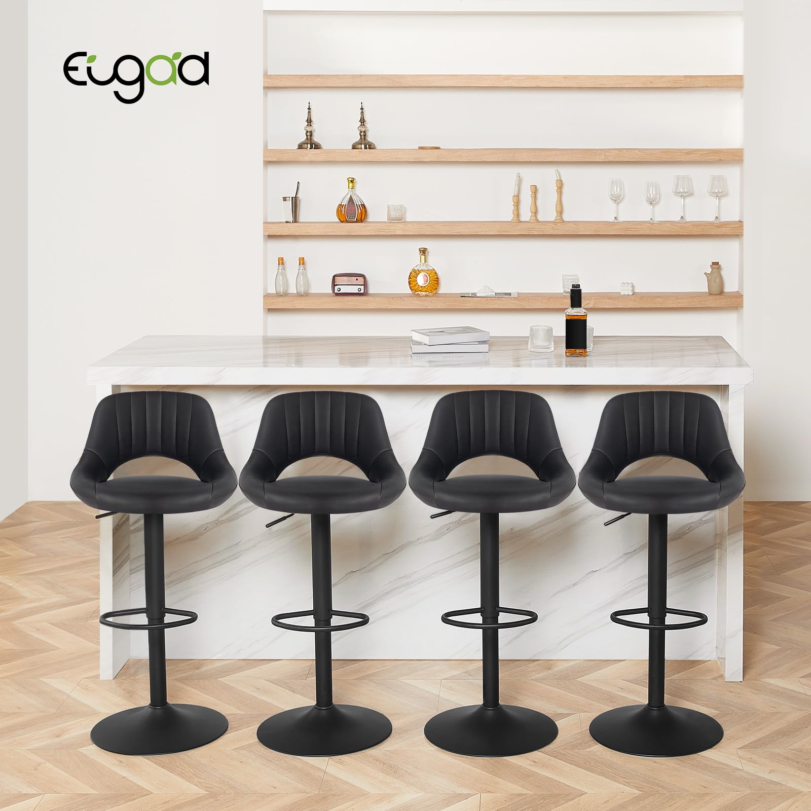 EUGAD Taburete de Bar Giratorio con Respaldo y Reposapies, Antracita | Juego de 2,360°Ajustable Altura, con Cuero Sintético
