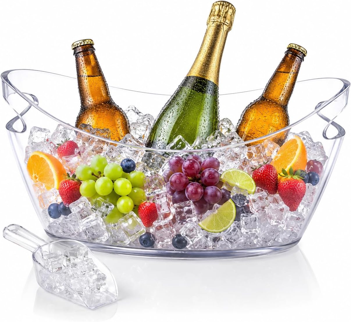 Clear Ice Bucket 6L Acrylic Beverage Tub with Handles & Scoop