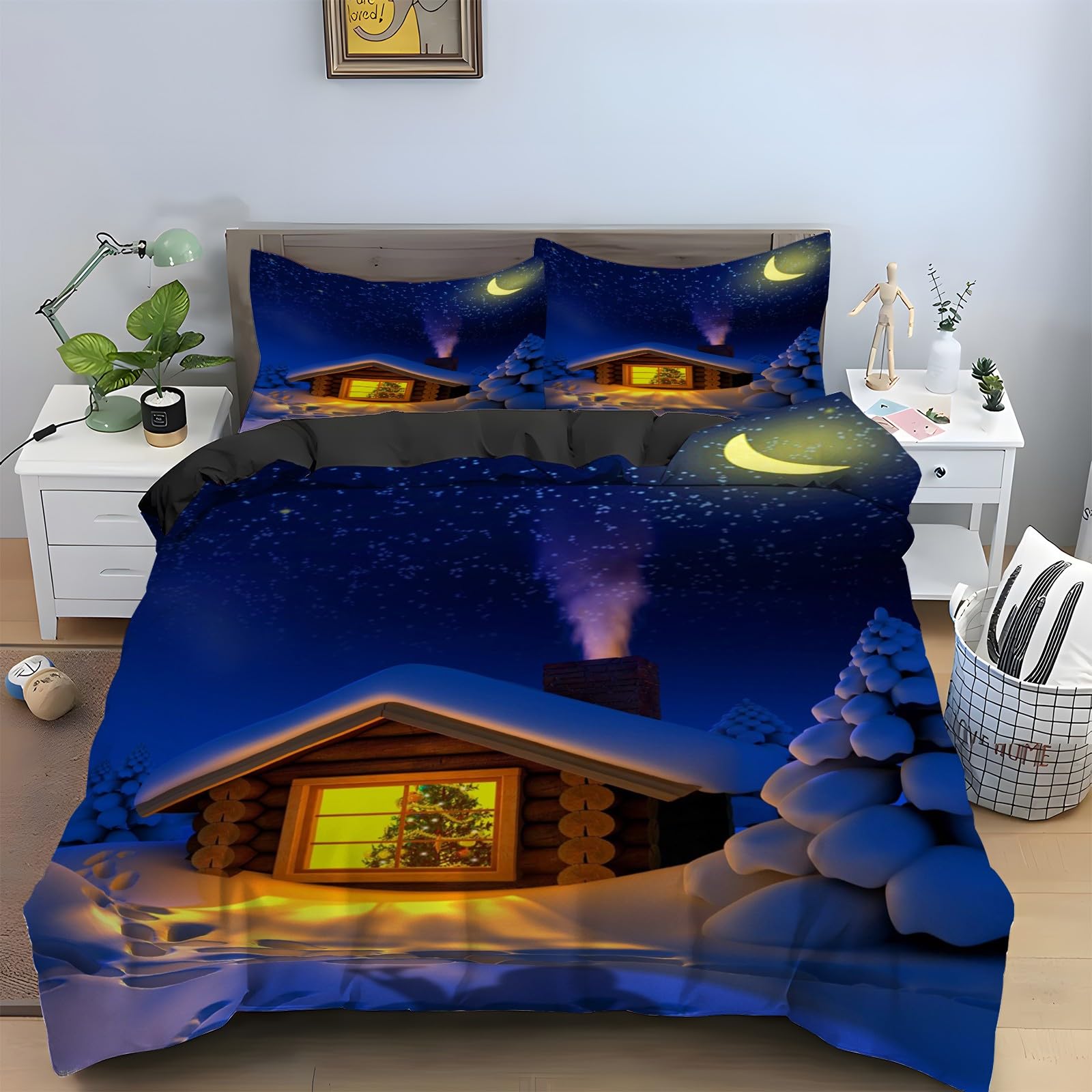 Housse de couette Noël 90x190 cm avec parure de lit microfibre 3 pièces KG2396
