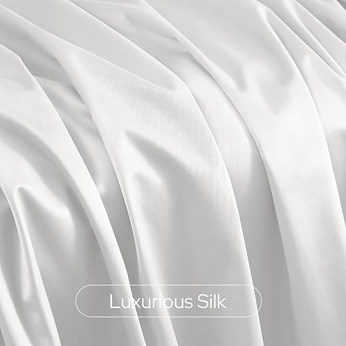 Miniatura 4 de HOMEIDEAS Cortinas de seda sintética 100% opacas, reducción de ruido blanco marfil, cortinas de oscurecimiento de habitación, cortinas de lujo para