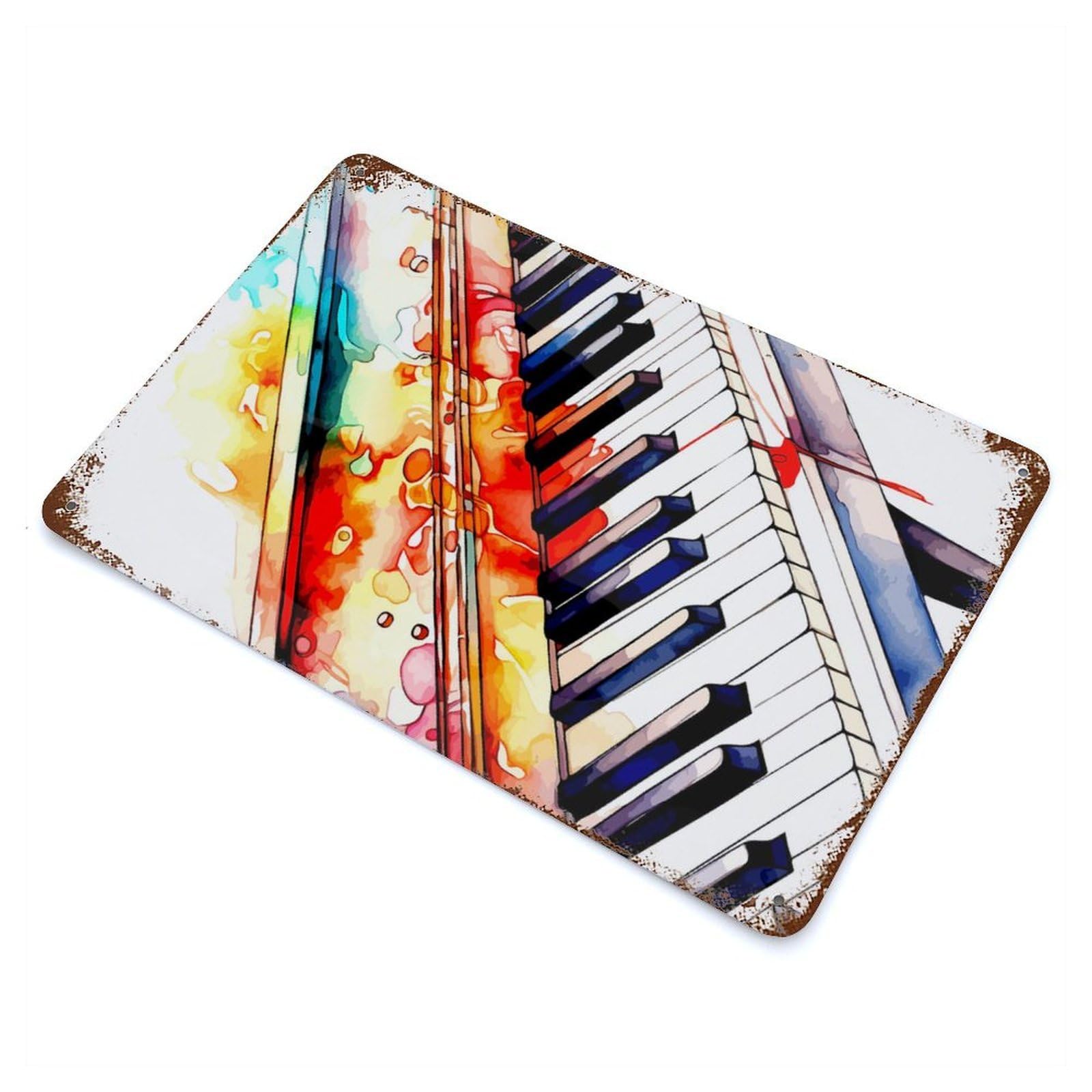 Watercolor Piano Keys Abstract Art Rustic Tin Plaque 11.8"x7.9", Farmhouse Wall Decor for Shed, Workshop And Garage Wall Decor