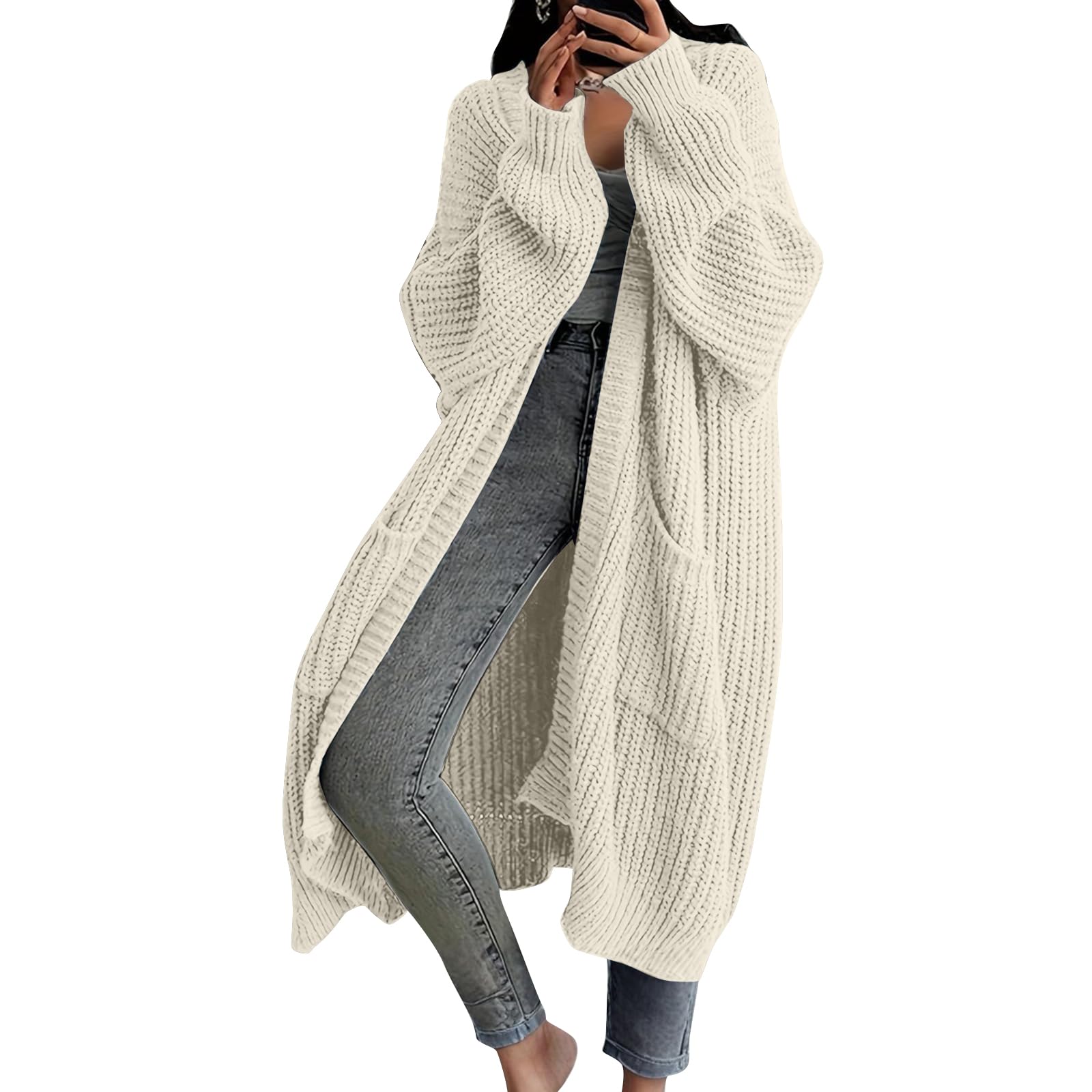 Cardigan Sweaters for Women Chunky Long Sweaters Open Front Oversized Slouchy Knit Cozy Winter Jackets with Pockets