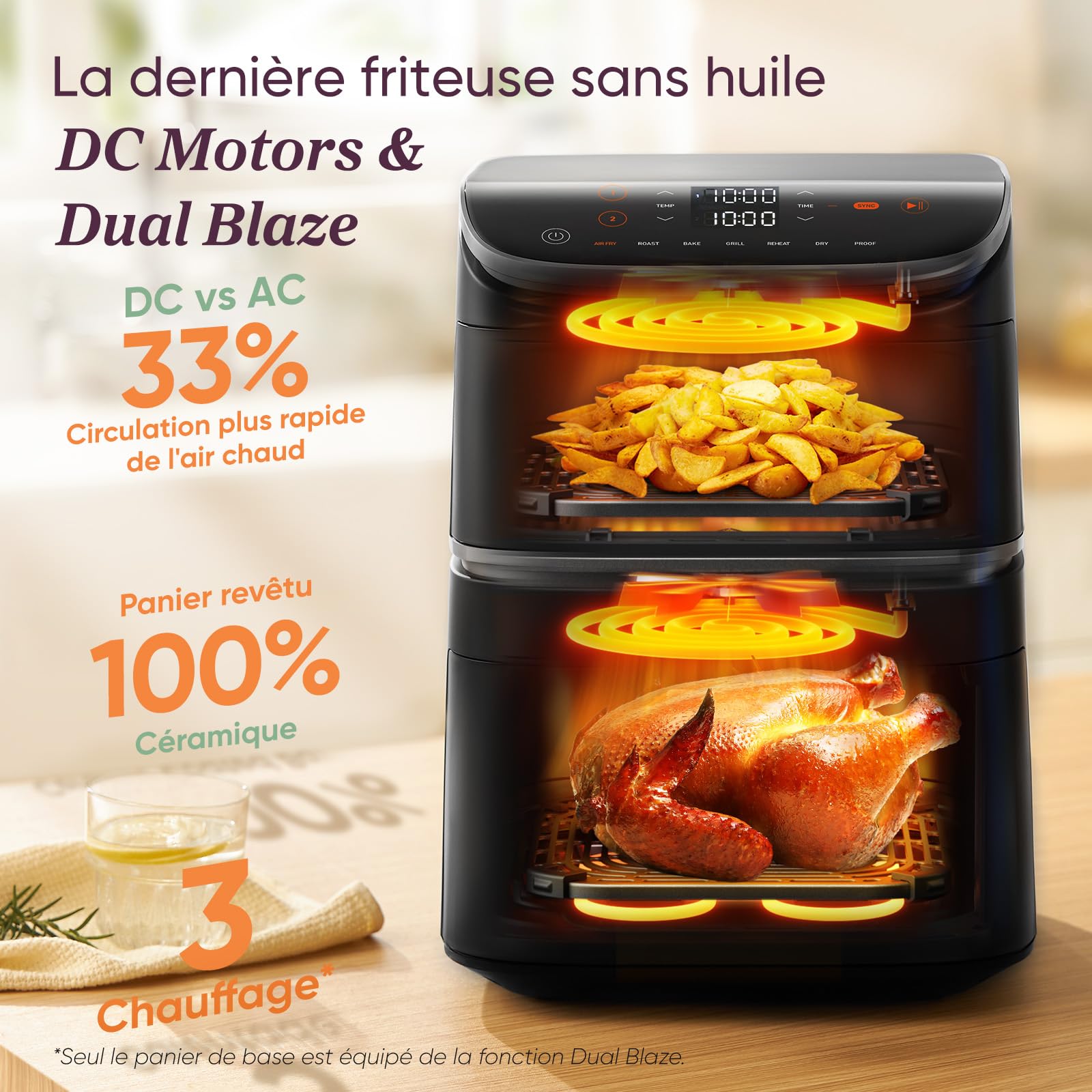 Cosori Air Fryer 10.8L Turbo Tower Pro Revêtement Céramique sans PFAS | Double Stack, Dual Blaze&Turbo Blaze, 3 Niveaux Cuisson, 7 Fonctions, 68% d’Économie d’Énergie, Recettes en ligne