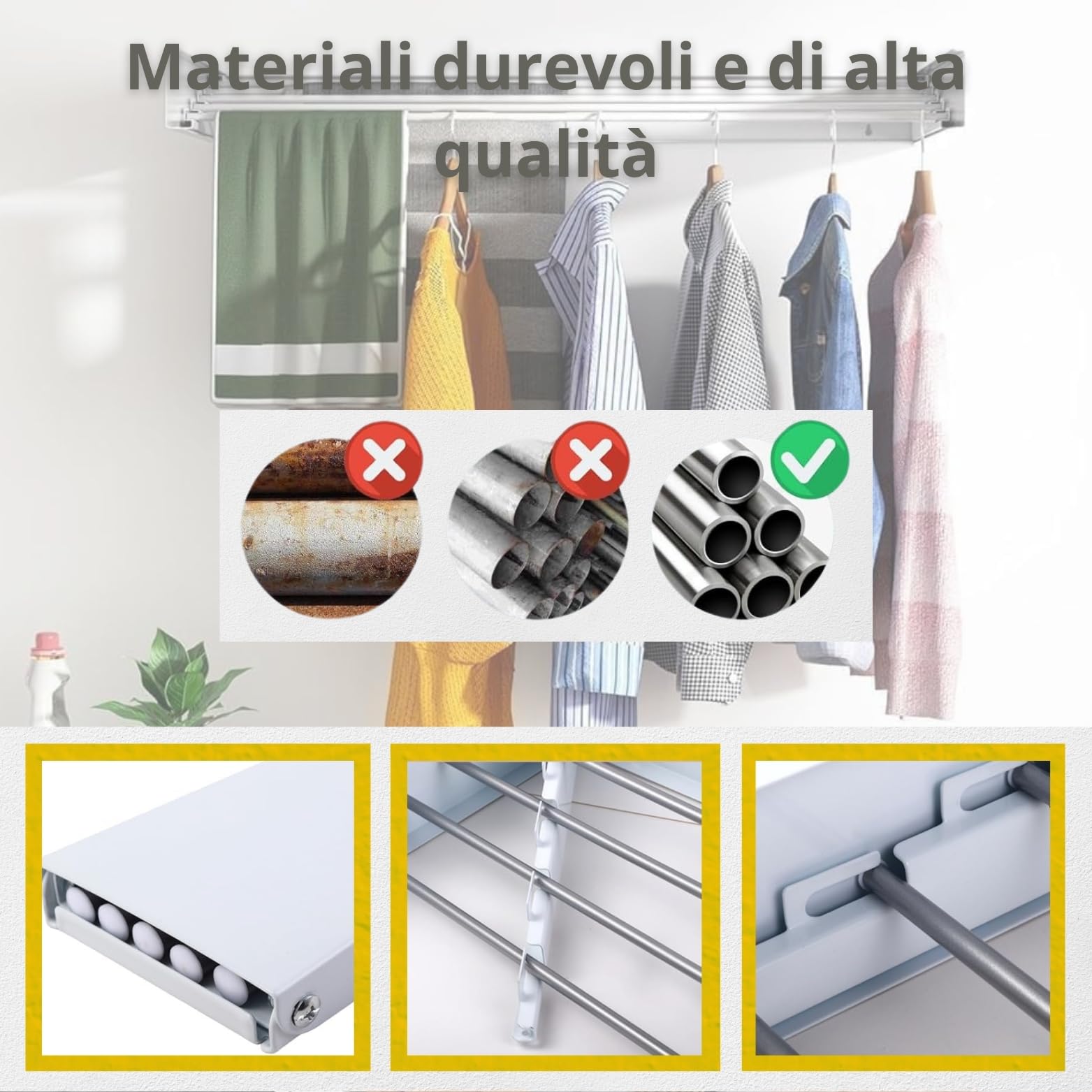 Stendino da Parete Pieghevole Estensibile Retrattile 80 cm con 24 Pinze Stendibiancheria da Muro Richiudibile Antiruggine Interno Esterno Salvaspazio