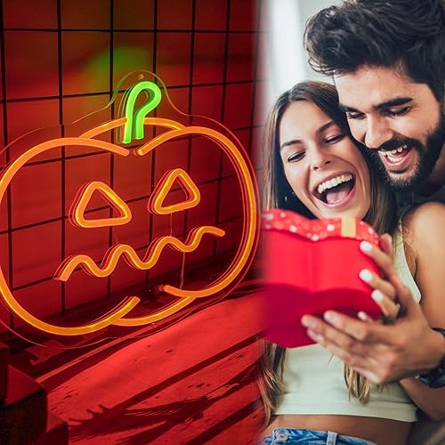 Miniatura 6 de Letrero de neón de calabaza para decoración de Halloween, letreros de neón para decoración de otoño, lámpara de calabaza de otoño naranja para mesa,