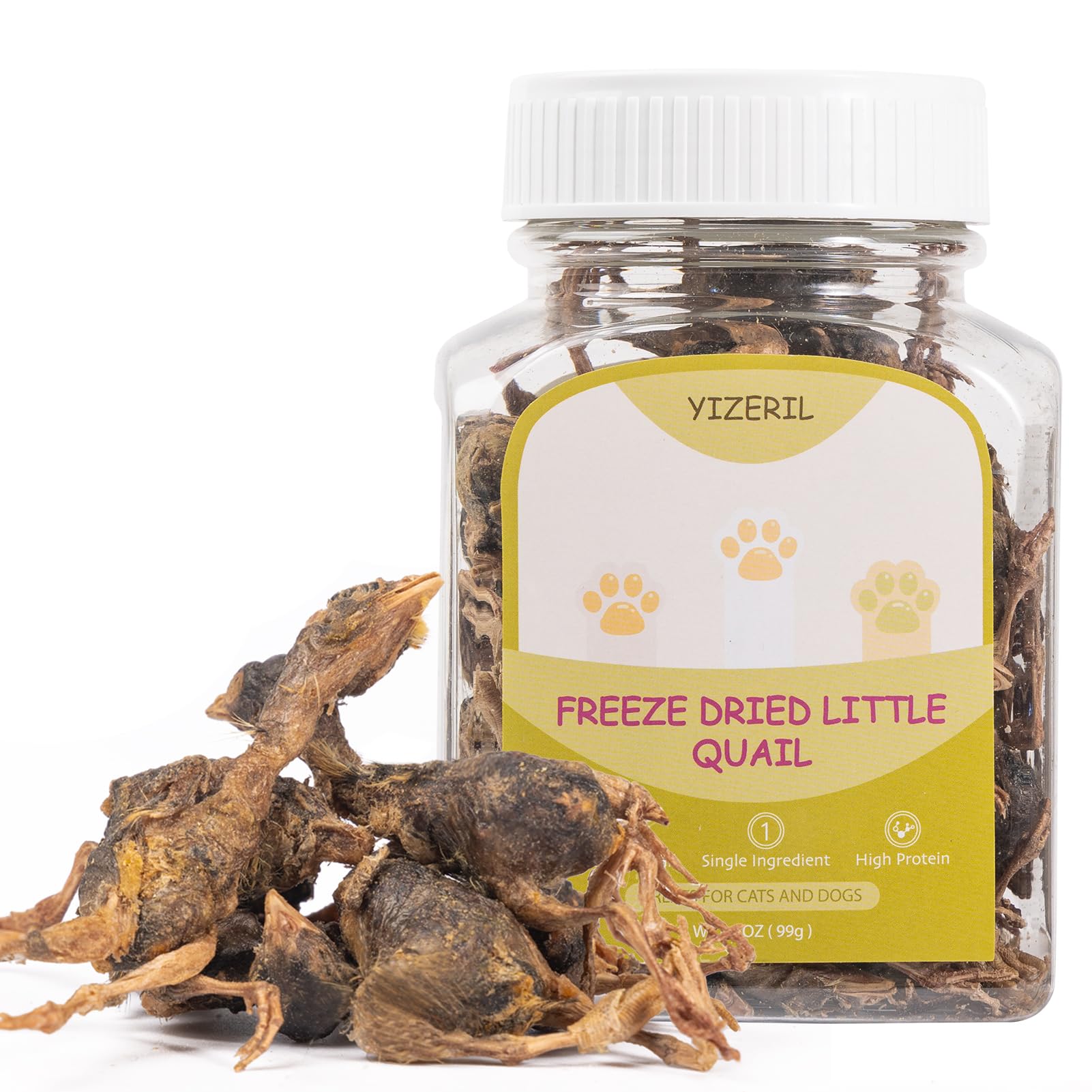 yizeril Freeze Dried Quail Cat Dog Treats - Single Ingredient Pet Treats,Natural High-Protein Training Snacks,Grain-Free (3.5oz)