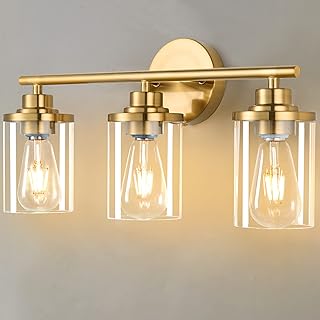 Bathroom Light Fixtures,Vanity Lights,Gold Bathroom Lights Over Mirror,Brushed Gold Vanity Light for Bathroom,20'' Brass Gold 3-Light Wall Sconce