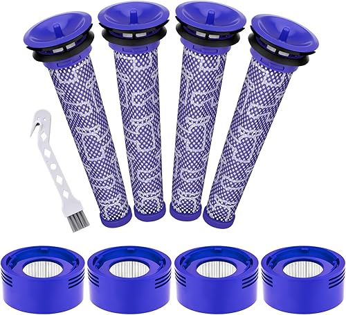 V8 V7 Filter Replacement for Dyson V8 Animal V8 Absolute V8 Motorhead SV10 V7 Animal Cordless Stick Vacuum Cleaner, 4 HEPA Post Filters+4 Pre
