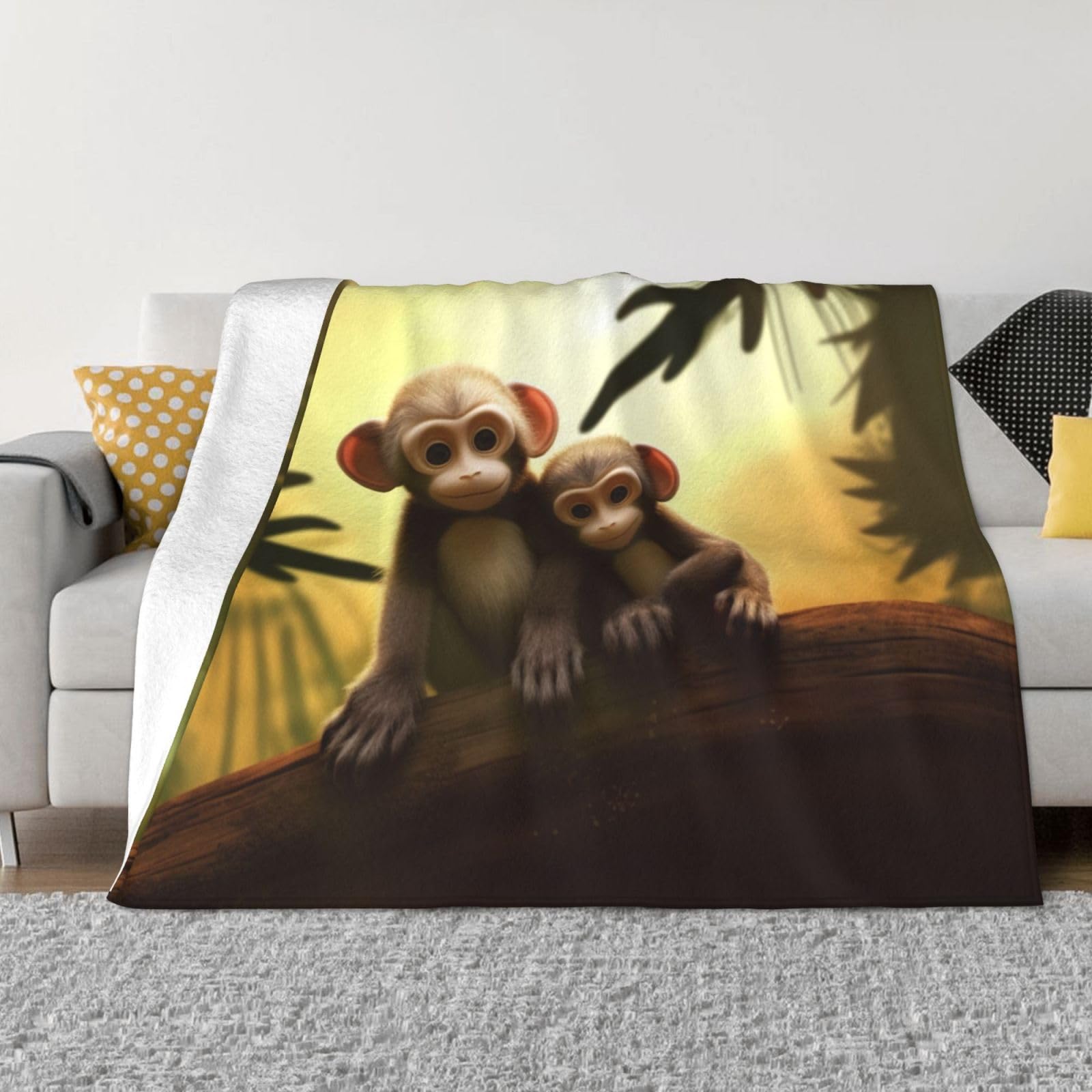 Couverture polaire micro polaire imprimé singe plaid chaud lit canapé