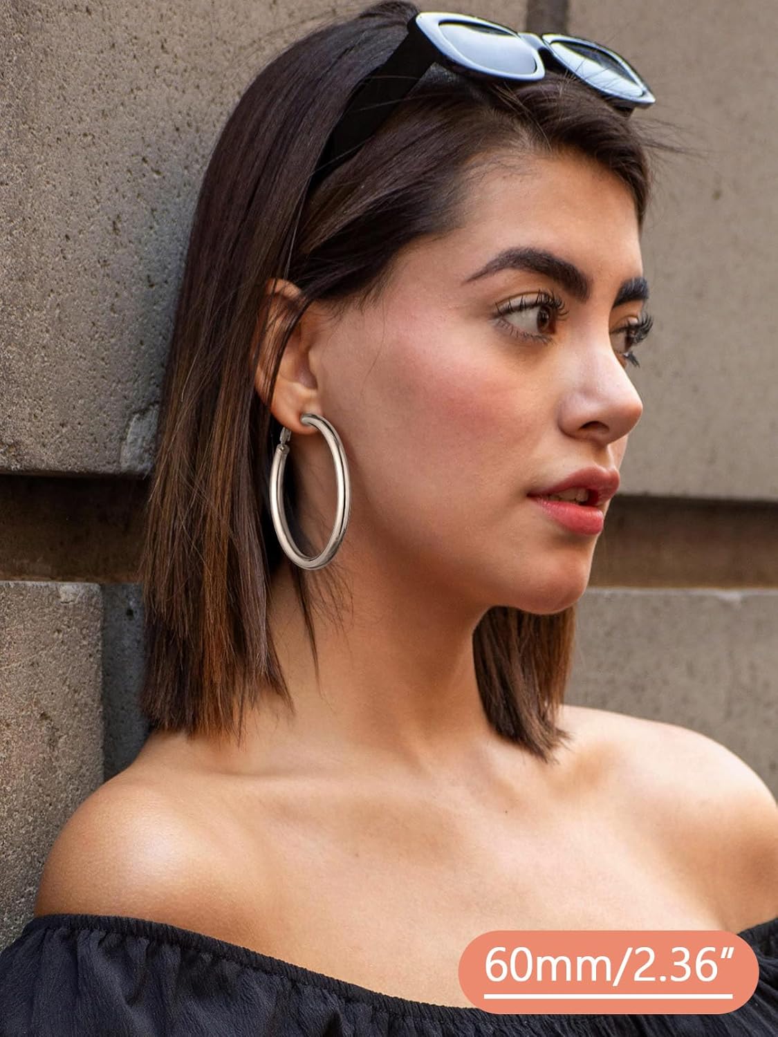 FaithHeart Chunky Hoop Earrings for Women, Silver/Black/14K Gold Plated Stainless Steel Earrings 5mm Thick Hollow Tube Hoops Hypoallergenic Lightweight Earring 20/30/40/50/60/70/80mm - Image 3