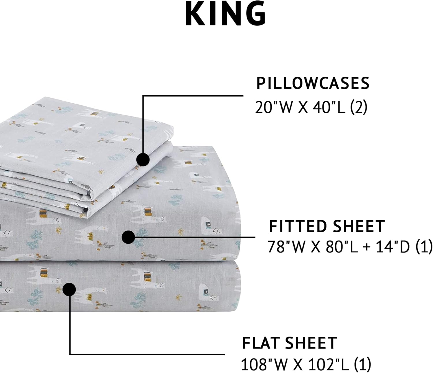 Comfort Spaces 144TC Cotton Sheet Set Breathable, Lightweight, Soft with Elastic Deep Pocket, Modern All Season Cozy Bedding, Matching Pillow Case, King, Lama Multi 4 Piece : Everything Else