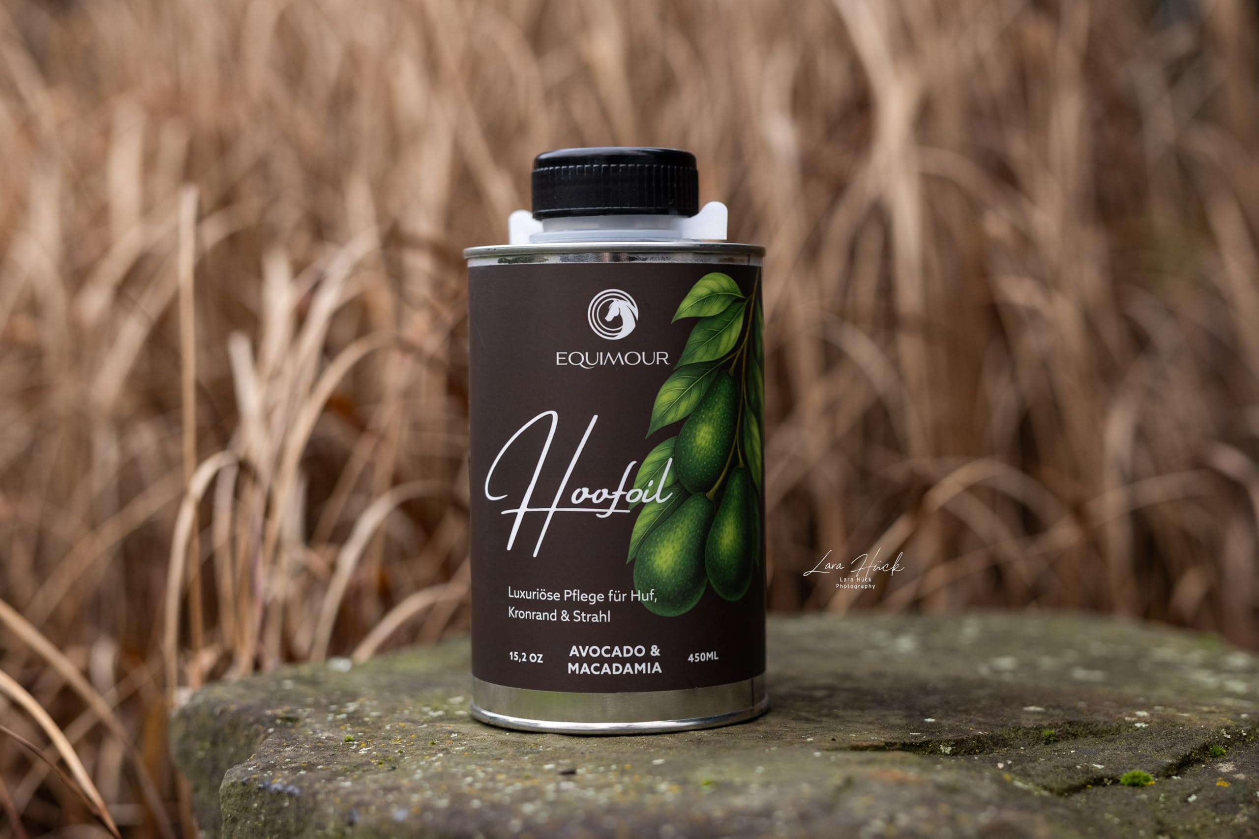 Aceite para pezuñas con pincel para caballos, aguacate y macadamia, cuidado de pezuñas con vitamina E, para pezuñas, borde de corona y chorro, brillo natural y aspecto bien cuidado, 450 ml