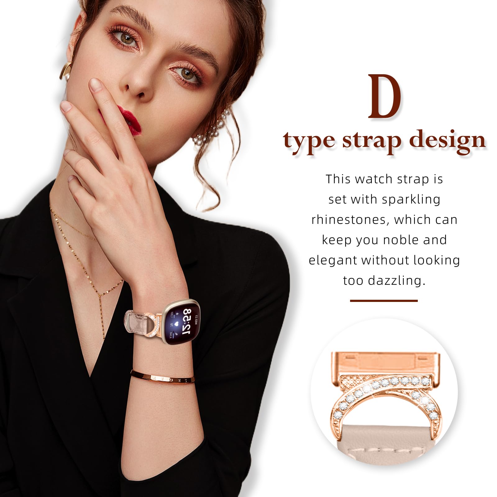 PaceBid Leather Strap Compatible with Fitbit Versa 4/Versa 3 - Image 3
