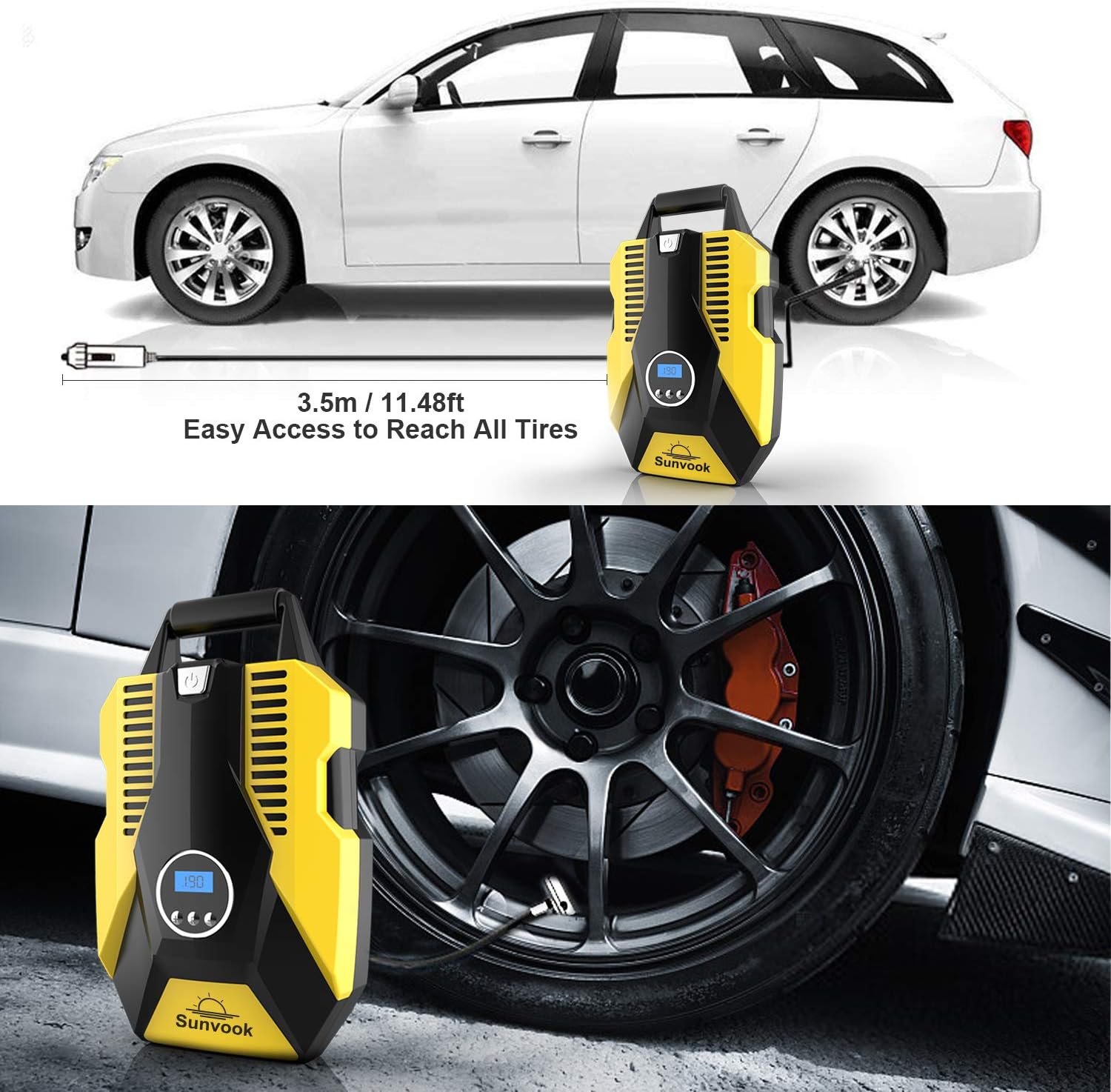 Tyre Inflator Air Compressor Digital Tyre Pump 12V 120W 150PSI Touch Screen Inflator with Larger Air Flow, 3 Nozzle Adaptors, LED Light for Car SUV Basketballs Inflatables Bicycles