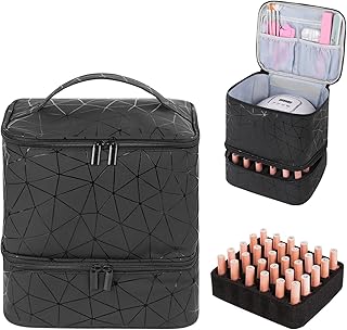 JEWERADO Nail Polish Organizer with UV Light Storage, Double-layer Nail Polish Carrying Case, Holds 30 Bottles (15ml), Travel Portable Storage Bag for Manicure Set (Hold 30 Bottles (15ml), Black)