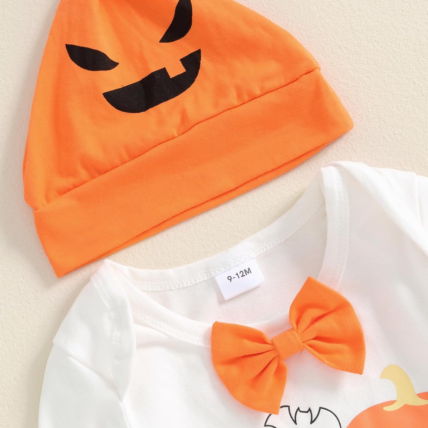 Baby Boy Girl Pumpkin Costume Letter Print Long Sleeve Romper Striped Elastic Waist Pants Hat 3 Piece Set - Image 4