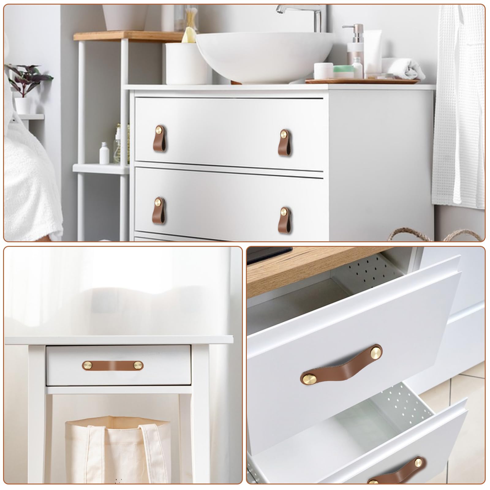 white dresser leather pulls JIEYAO Knobs, 2Pcs Cabinet Handle for Drawers, Handmade Pure Leather Handles Soft Drawer Cabinet Knob PU Wardrobe Door Pull Handle for Closet Kitchen Cupboard Closet(Light Brown) updating dresser hardware