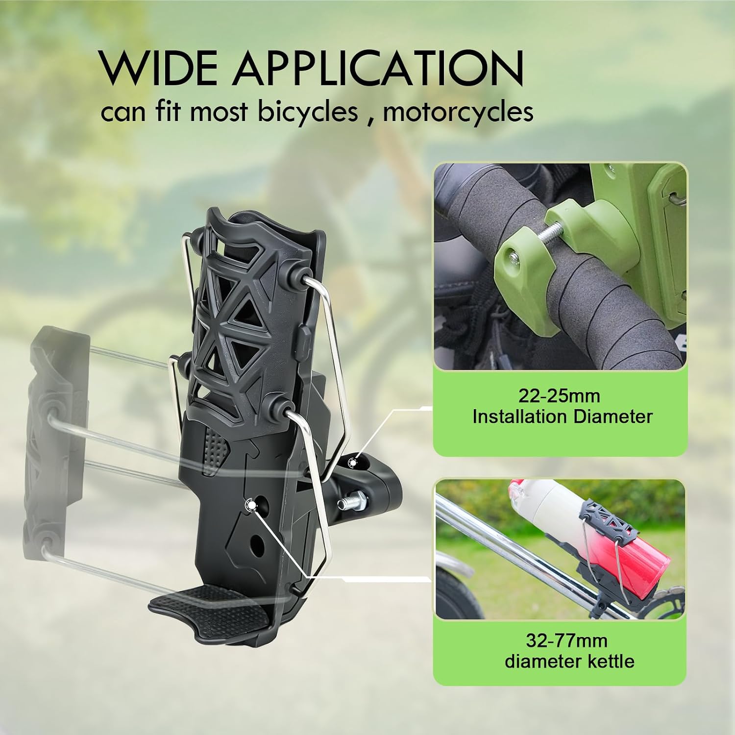 Universal Bike Cup Holder, Motorcycle Handlebar Cup Holder, Adjustable 360° Rotatable Bike Water Bottle Holder for Bike, E-Bike, Scooter, ATV, Boat - Anti-Shake Durable Handlebar Drink Holder (Black)