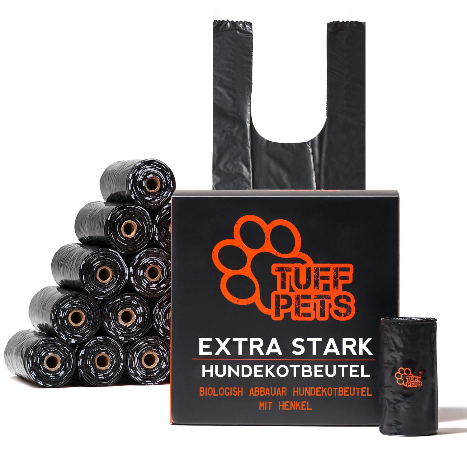Tuff Pets Extra Stark Kotbeutel für Hunde mit Griffen | Hundekotbeutel Biologisch Abbaubar | Kotbeutel für Hunde Biologisch Abbaubar 50% dicker | Hundekotbeutel Maisstärke | 16 Rollen | 160 Beutel