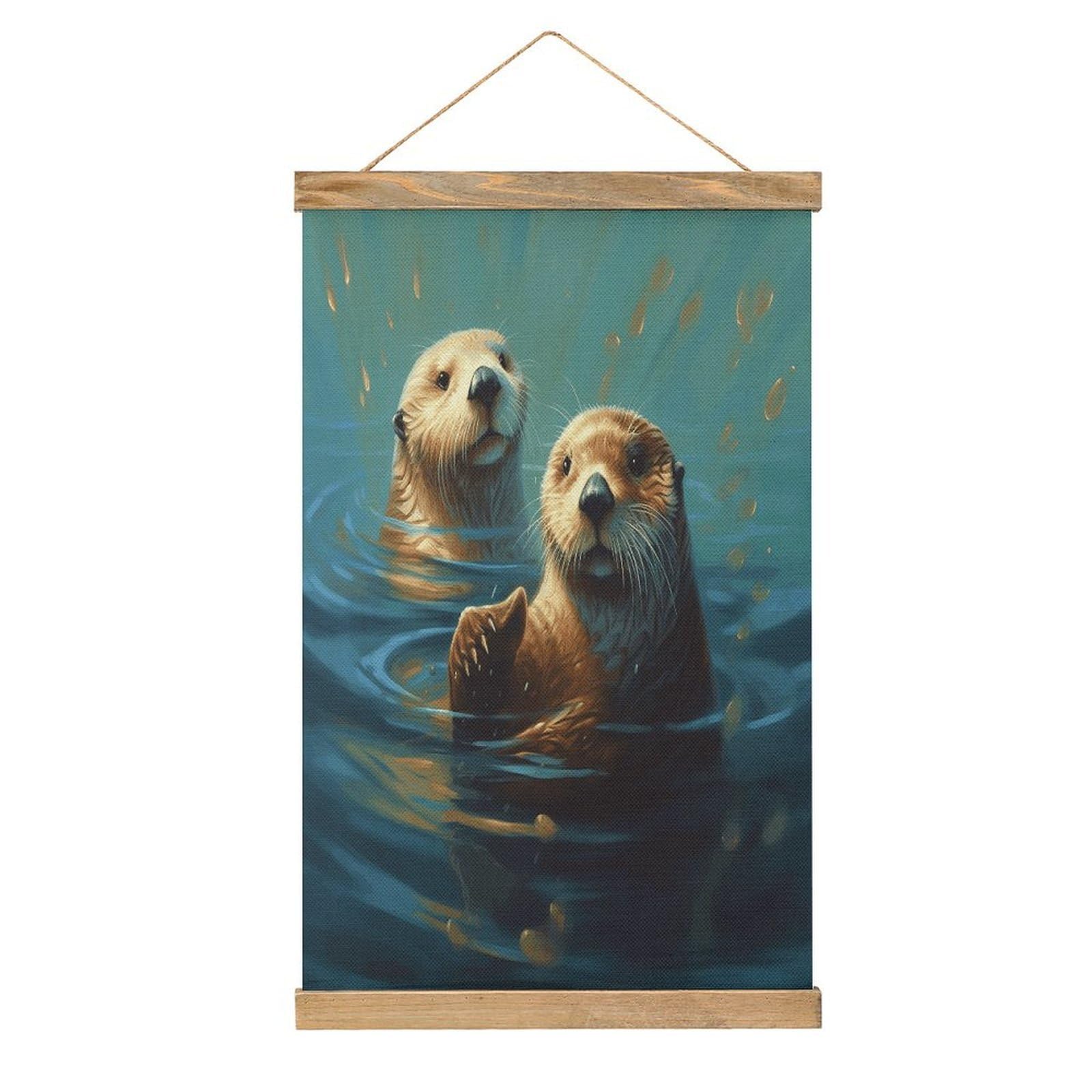 VstaDank Sea Otters Painting Poster with Wooden Frame Hanger Art Painting Wall Decor Poster Wall Hanging Wooden Frame 13x20 Wood Poster Hanger for Photo Picture Art Canvas Print Artwork