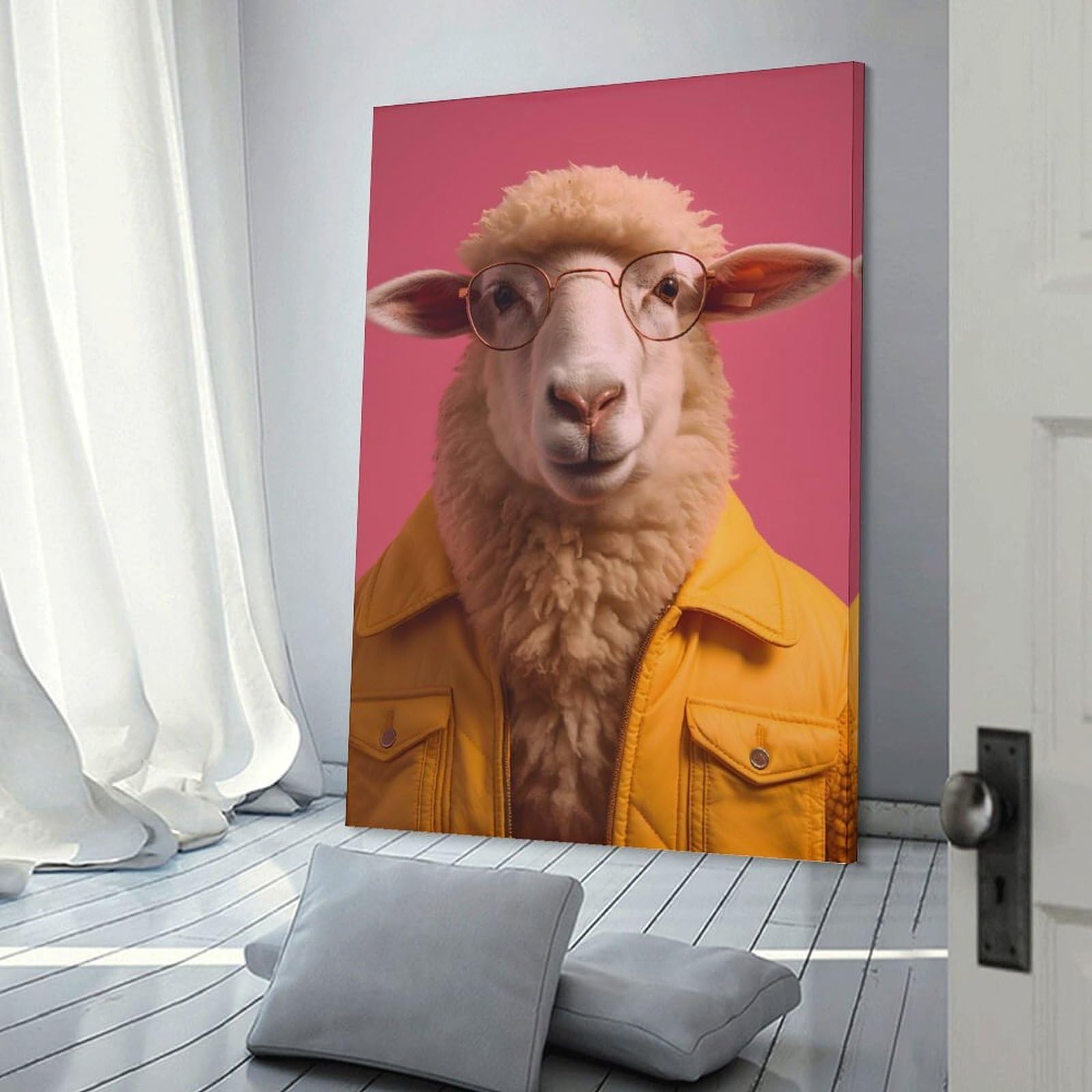 Junmoney 80s Style Sheep Canvas Art Print 20x30inch(50x75cm), for Bedroom Decor, Cosy Corners Or Studios, An Easy Wall Refresh for Bedrooms