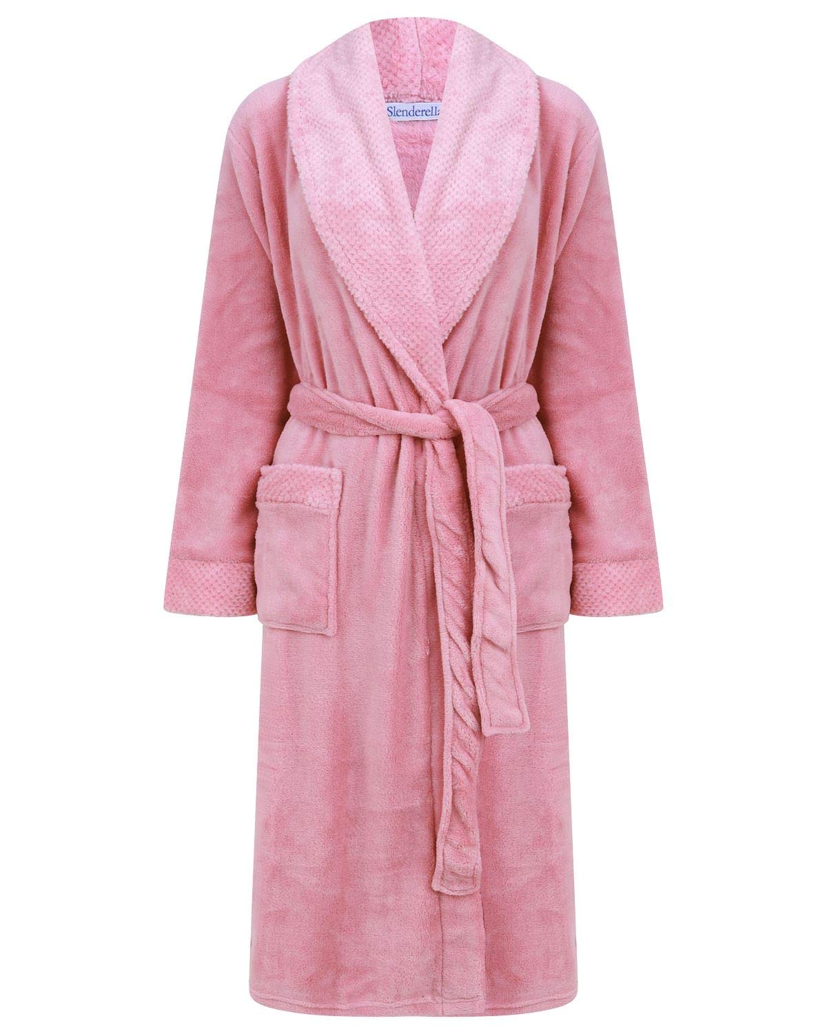Slenderella Womens Shawl Collar Wrap Coral Fleece Dressing Gown Waffle Detail Robe XL (Pink)