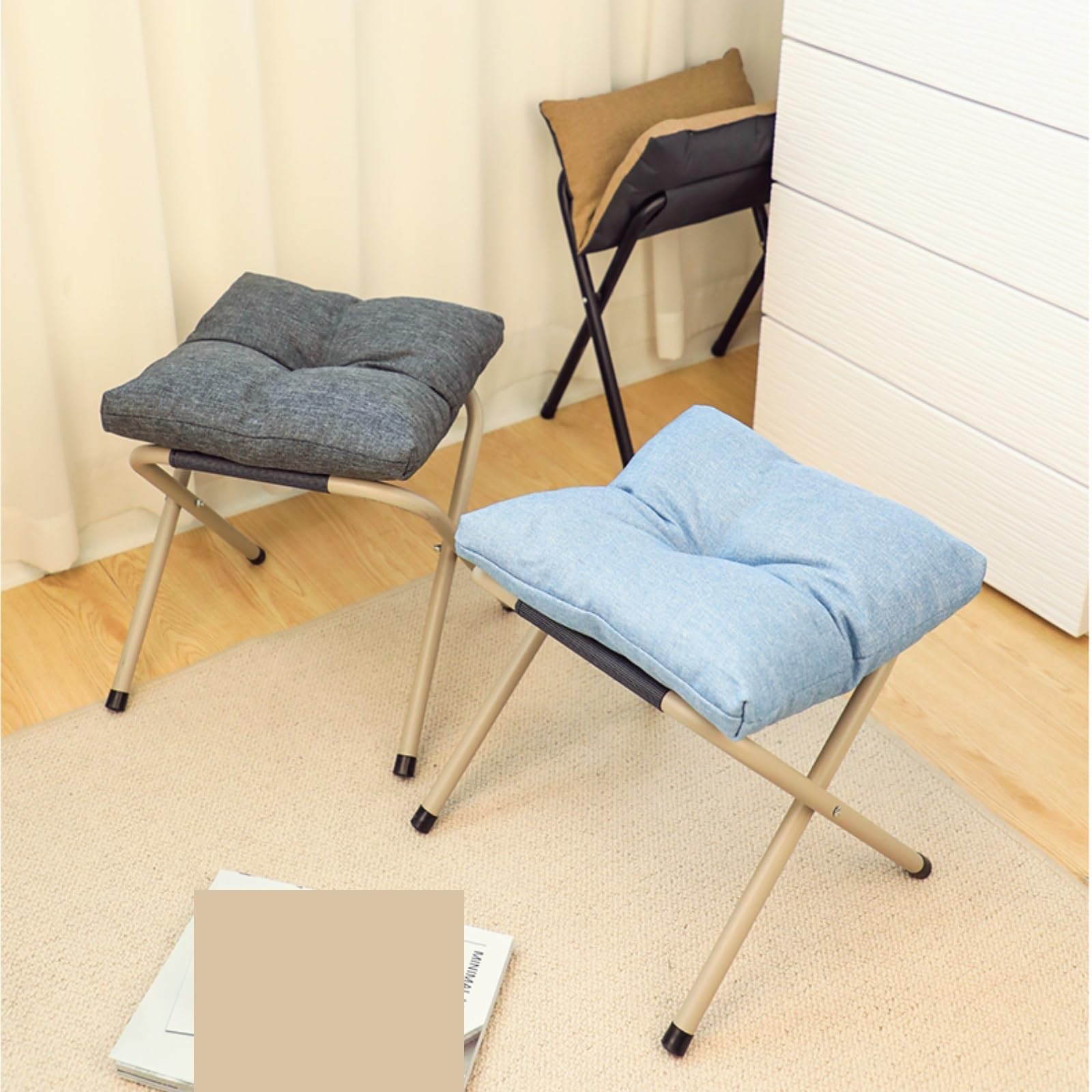 Ottomana Salón Reposapiés Plegable con Cojín Grueso, Multifuncional, Portátil Asiento Extra(Black)