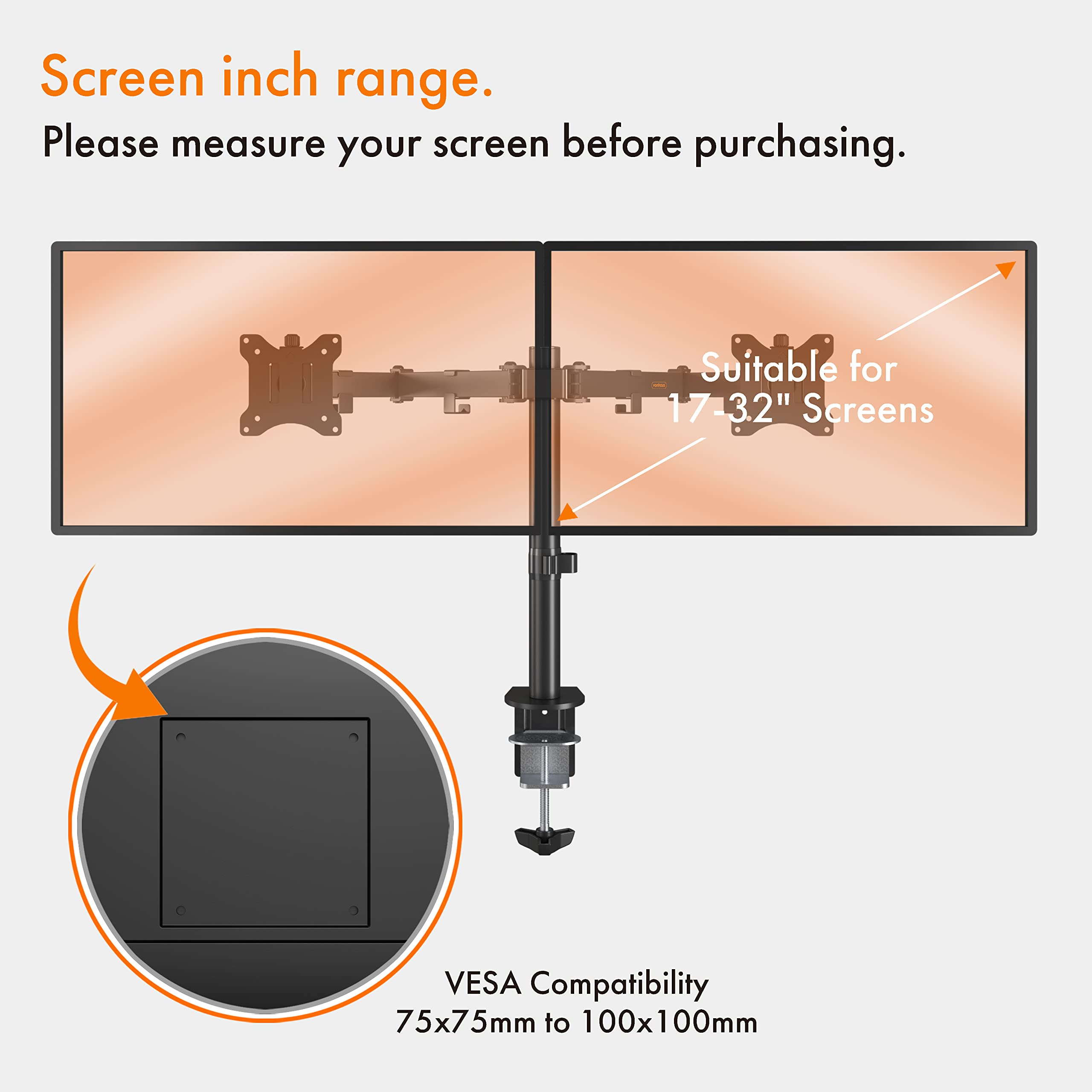 VonHaus Dual Monitor Arm for 13 to 32 Inch Screens Dual Monitor Mount