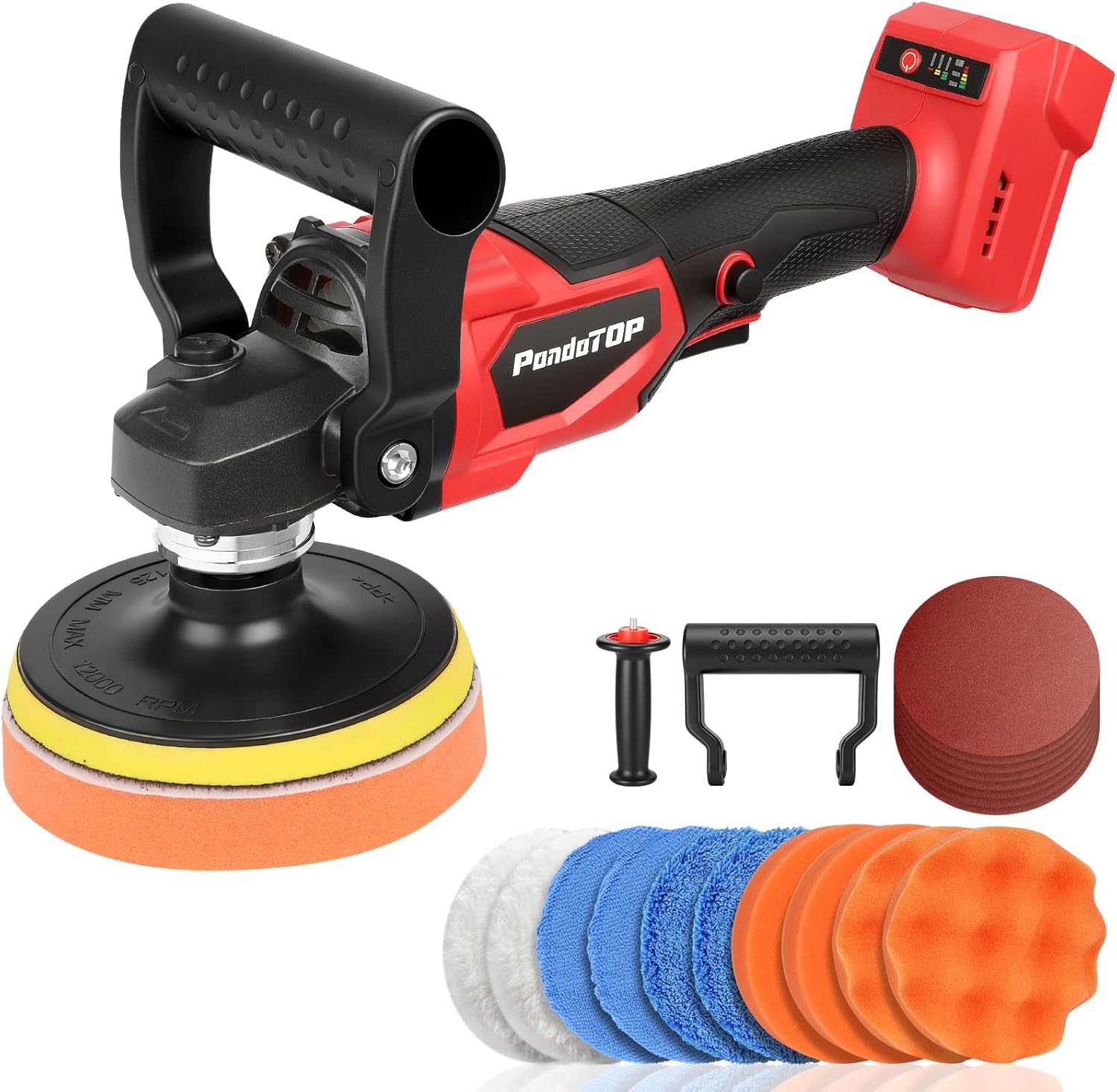 Cordless Buffer Polisher for De-walt 20v Max Battery, Brushless Rotary Car Buffer Polisher, Variable Speed 1000-6000 RPM, Detachable Handle Polisher for Car Detailing,Sanding Waxing (No Battery)