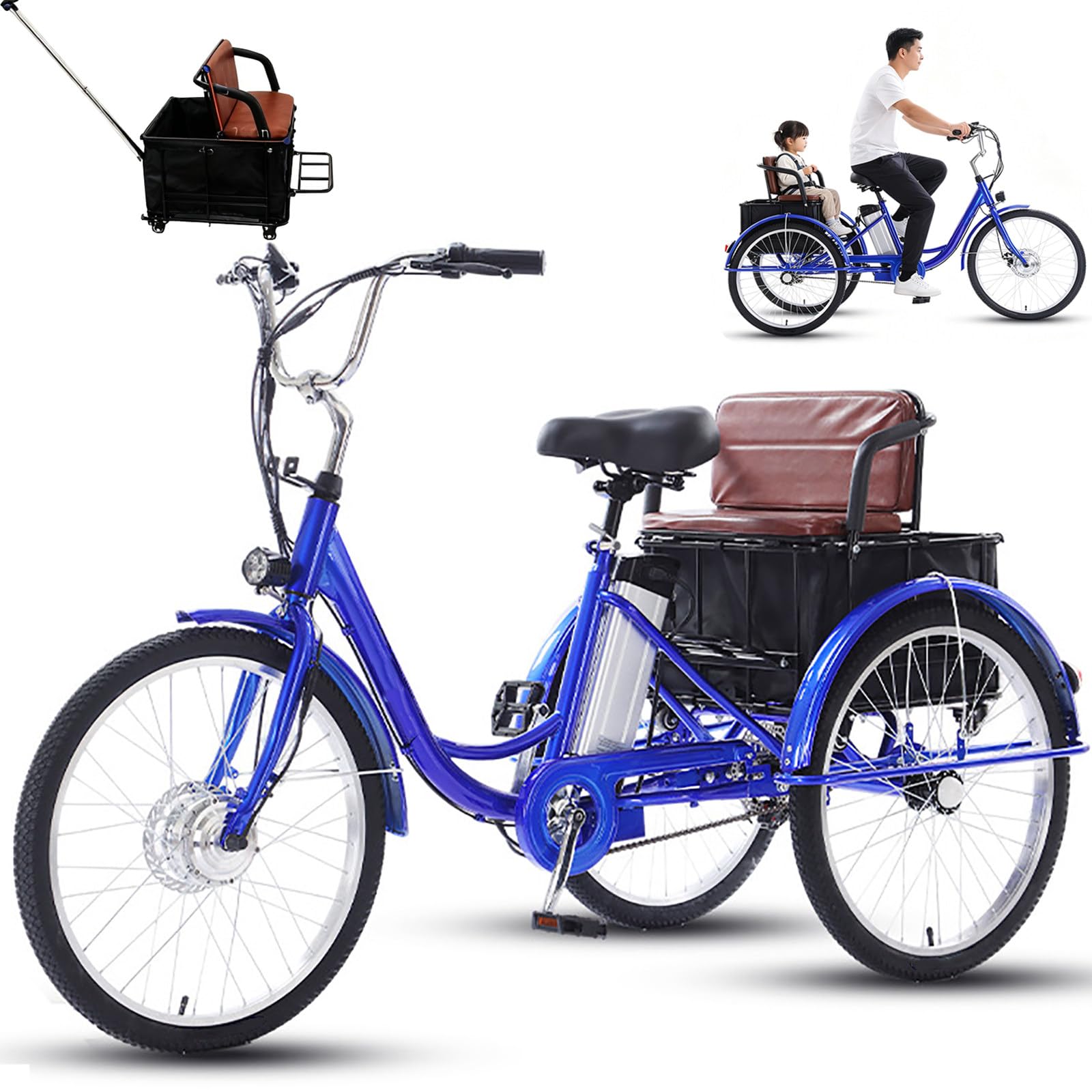 ZHZWwansuGE 24″ Adult Electric Tricycle, Electric Pedal-Assist Tricycle, 150kg Load Capacity,With Removable 36v 12ah Battery - 35 Km Range, 3 Riding Modes, Dual Braking System, Elderly Scooter Blue