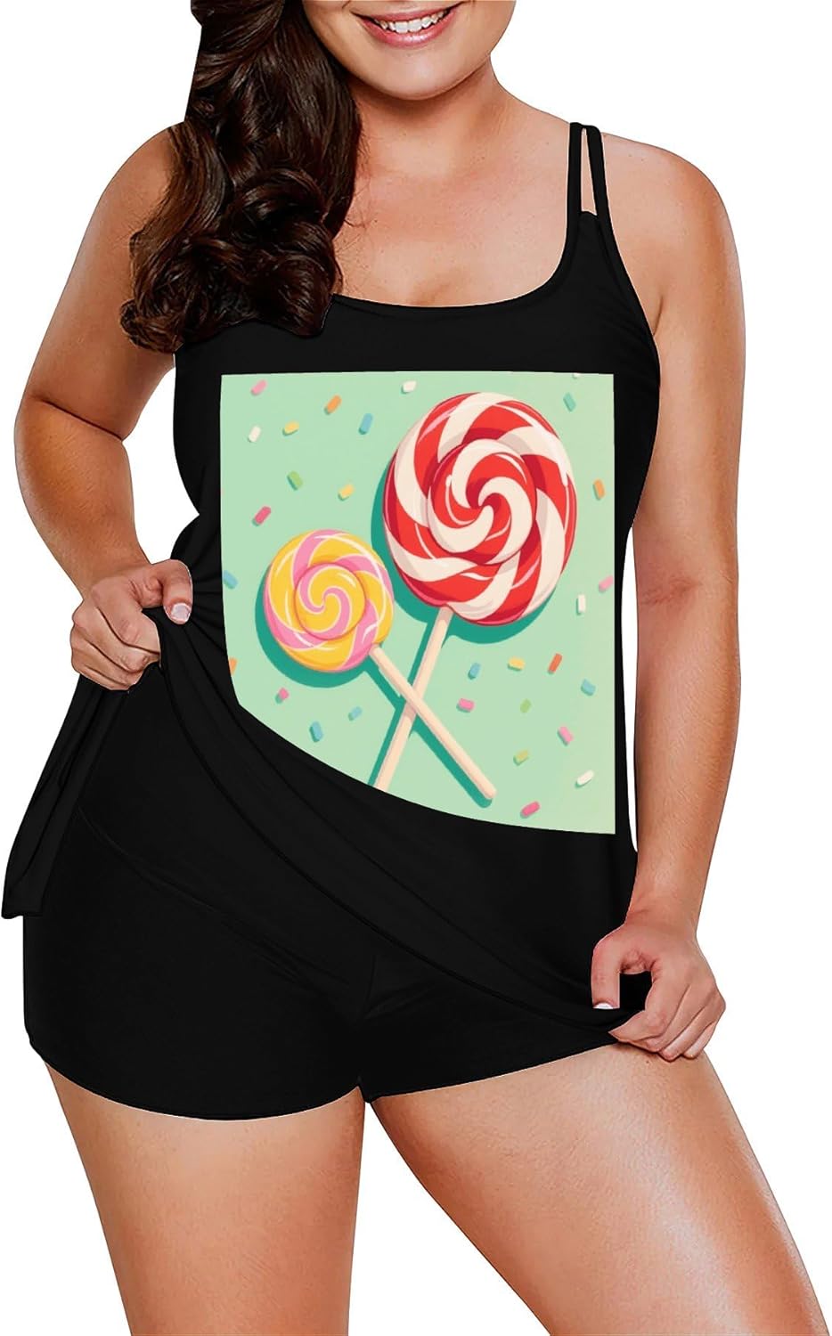 Lollipop Tankini Swimsuits for Women Tummy Control Two Piece Bathing Suits Swim Tops with Boy Shorts