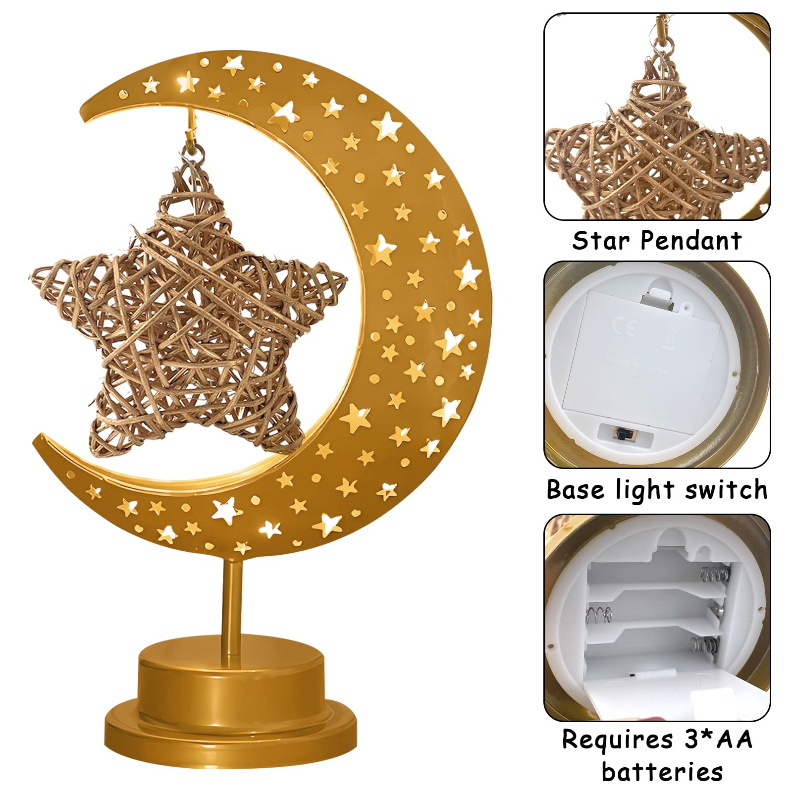 Veilleuse LED Eid Mubarak Ramadan - Décoration Acrylique Étoile Lune - Ornement Musulman