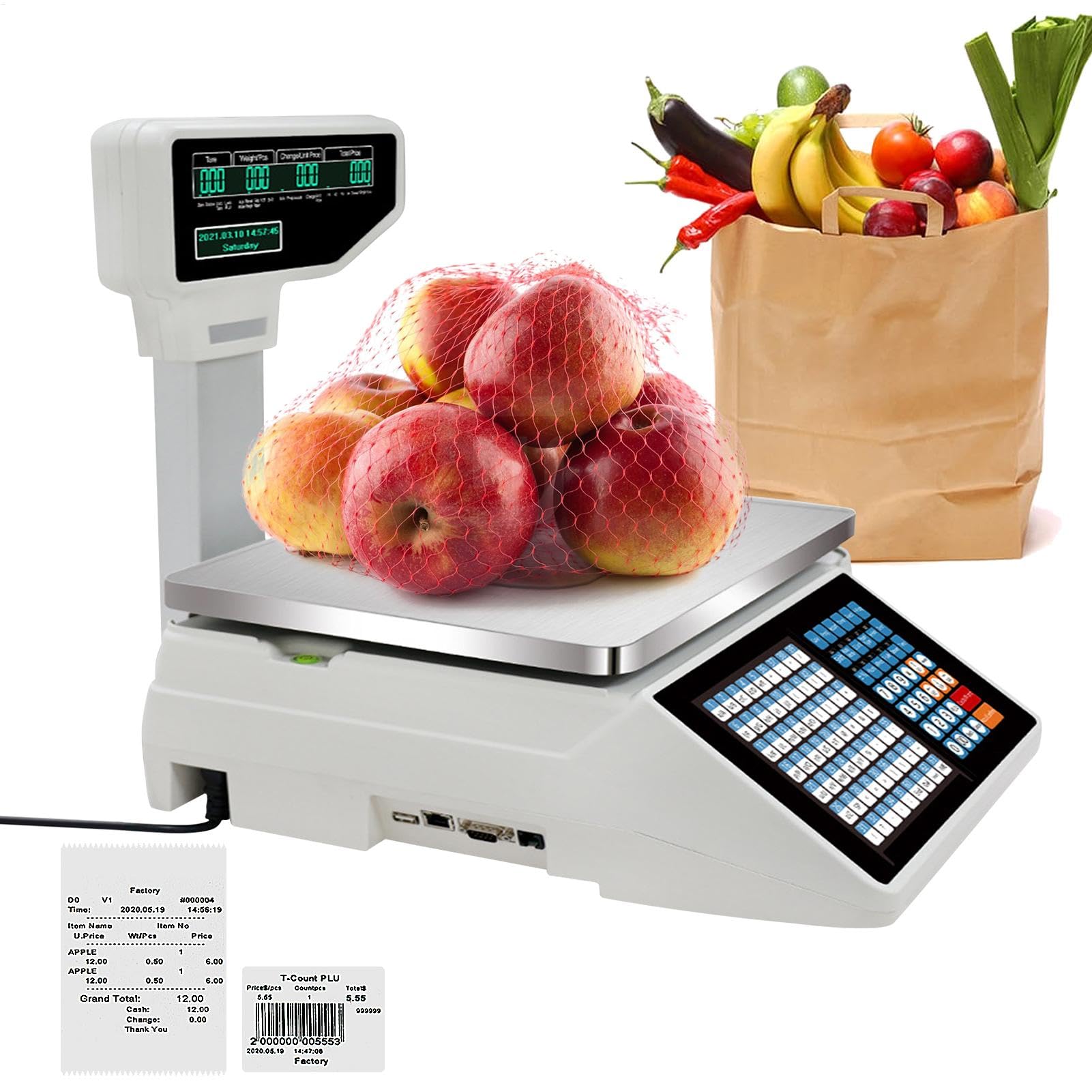Label Printing Scale, Electronic Digital Scale, Computing Scale with Printer, Commercial Food Weight Scale for Bakery Seafood Market, Vegetable Shop