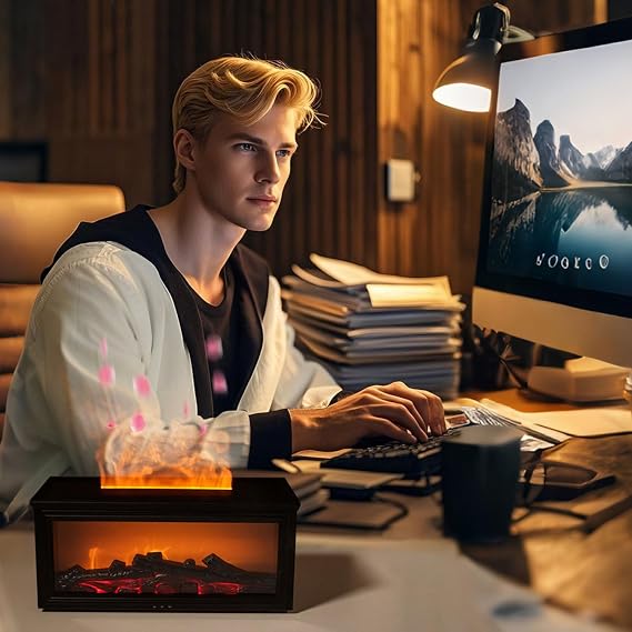 bimiti Humidifier Compatible with Aroma Oil, Tabletop Aroma Compatible, Compact, Campfire LED Light, Aroma Diffuser, Anti-Dryness, 3-Level Adjustment, Automatic Stop, Empty Burn Prevention, Remote