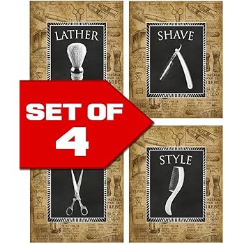 Amazon Com Wallables Vintage Barber Shop Theme Set Of Four Stylish 8x10 Mens Wall Decor Art Prints Great For Bathroom Bachelor Pad Or Barbershop Lather Shave Trim Style Exclusively At Posters Prints