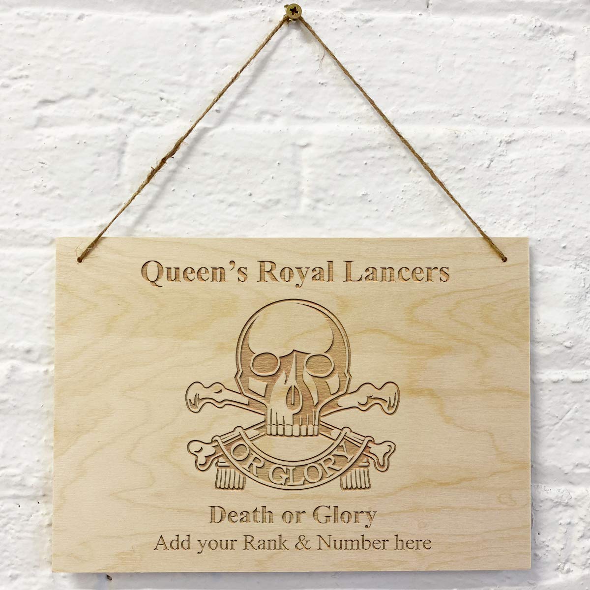 Cutncraft Designs Queen's Royal Lancers Personalised Add Name Custom Wooden Wall Plaques 21x15cm (8.2"x5.9") With Twine