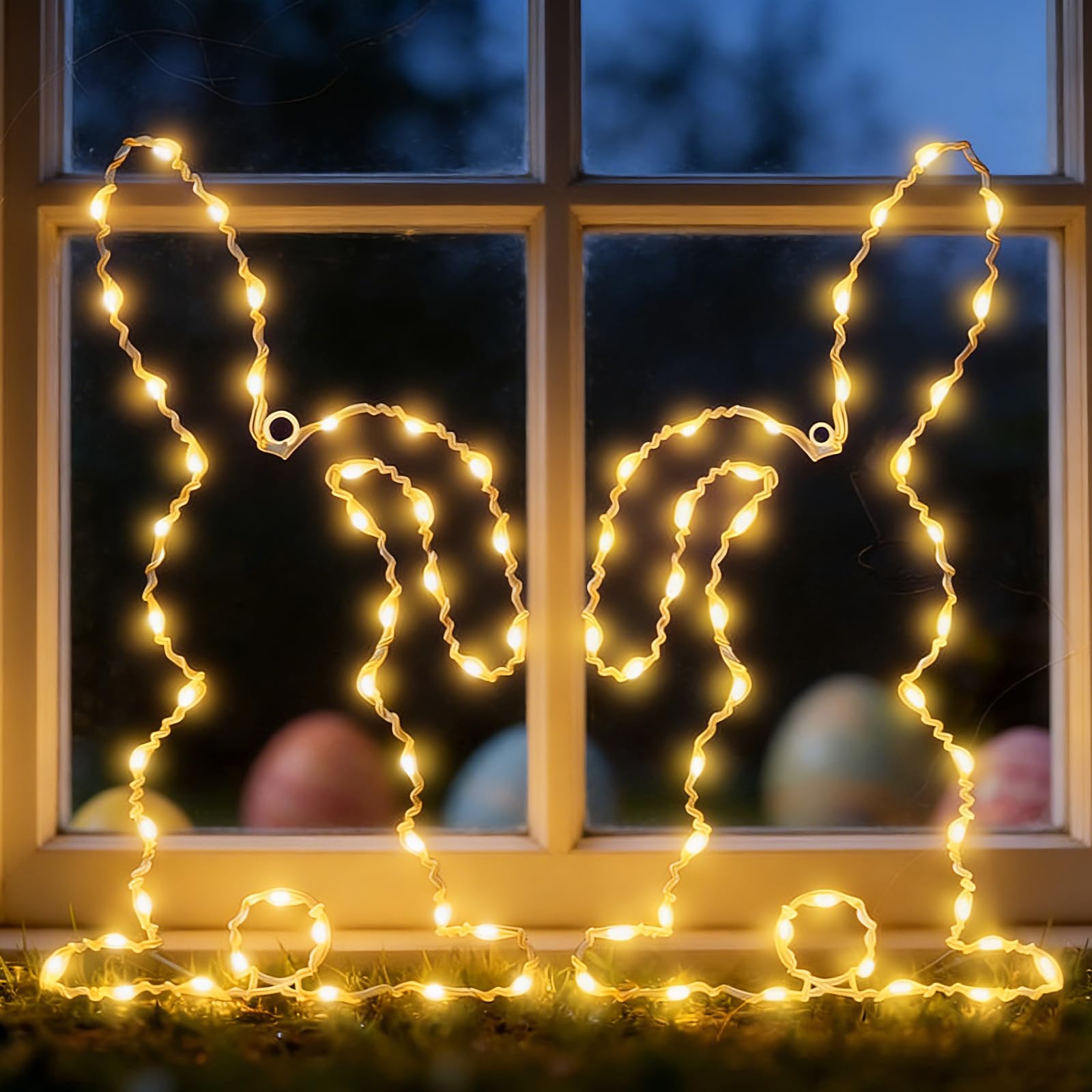 2 Stück Osterdeko LED Fenster Licht, Ostern Deko, Lichterkette Ostern, Osterdeko Fenster, Lichterkette Osterns LED Fensterbeleuchtung mit Saugnapf und Timer, Batteriebetrie für Draußen & Innen Yellow)