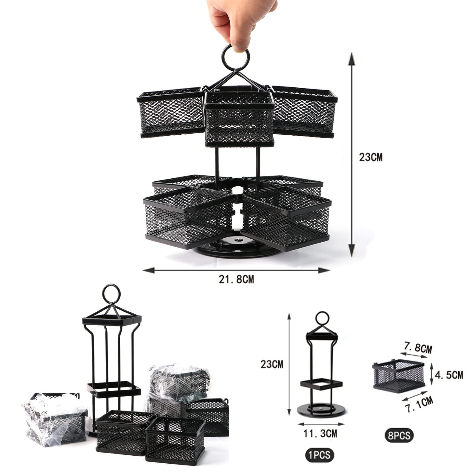 Boîte à thé avec 8 Compartiments, Boîte de Rangement pour Sachets de thé Rotatif à 360˚, 2 Niveaux Stockage de thé pour Organisateur de Comptoir de Cuisine, Noir