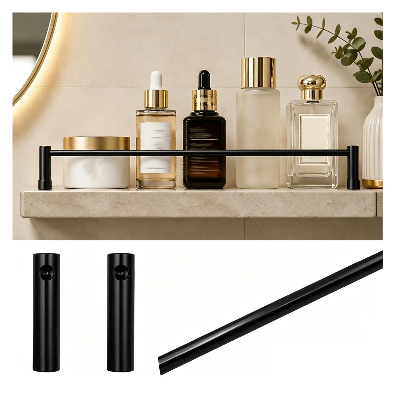 MZZKFC Aluminum Alloy Tipping Rail Kit，Universal Shelf Guard 11.8 14 16 18 20 22 24 26 28 29.5 31.5 33.5 35.4in, Open Shelf DIY Shape Fence for Wine Racks(Black A,350mm/13.8")