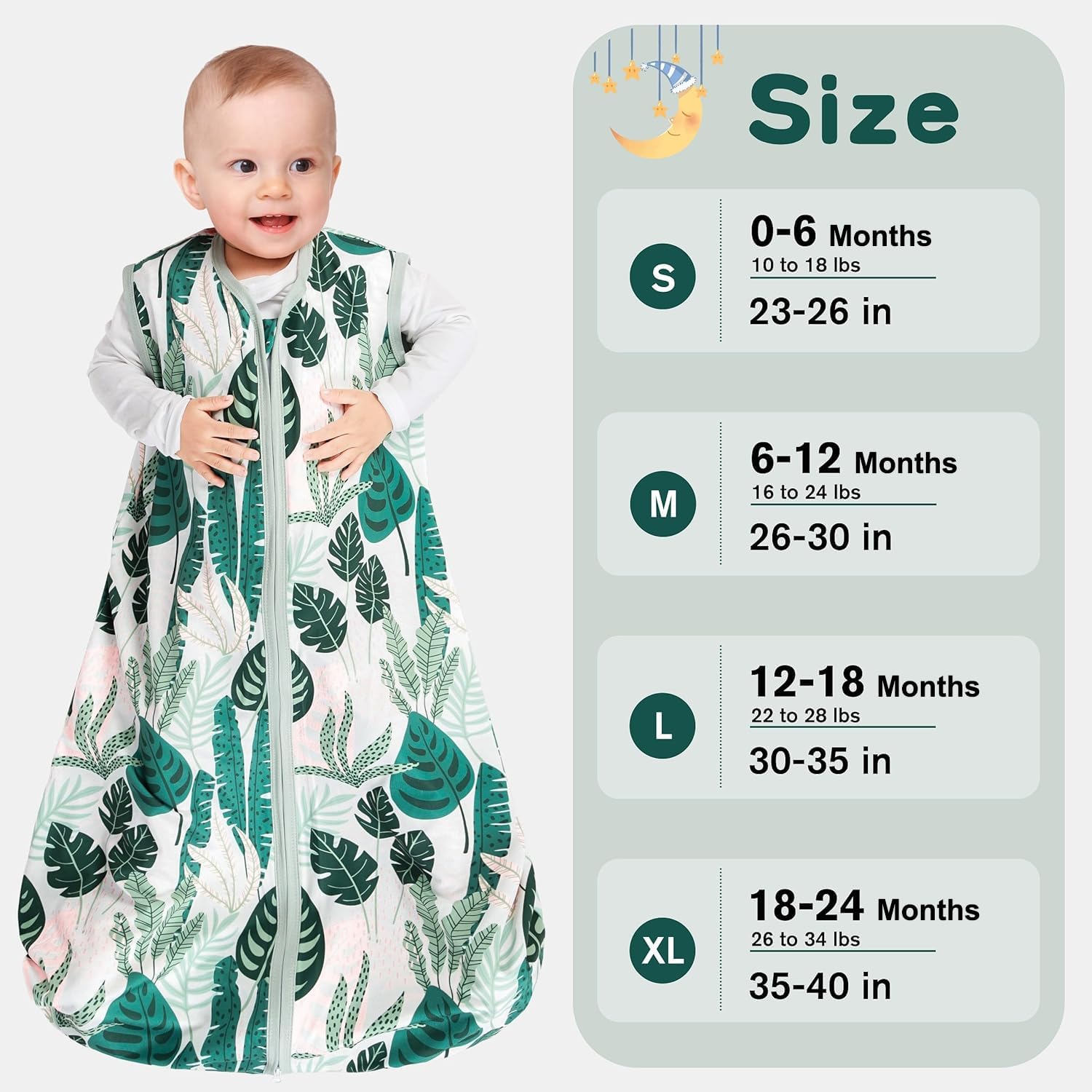 3 Pack Baby Sleep Sack 12-18 Months 100% Rayon Cotton Baby Sleeping Bag 2-Way Zipper Toddler Wearable Blankets Comfy Stretchy TOG 0.3 Lightweight（Banana&leaf&green） - Image 6